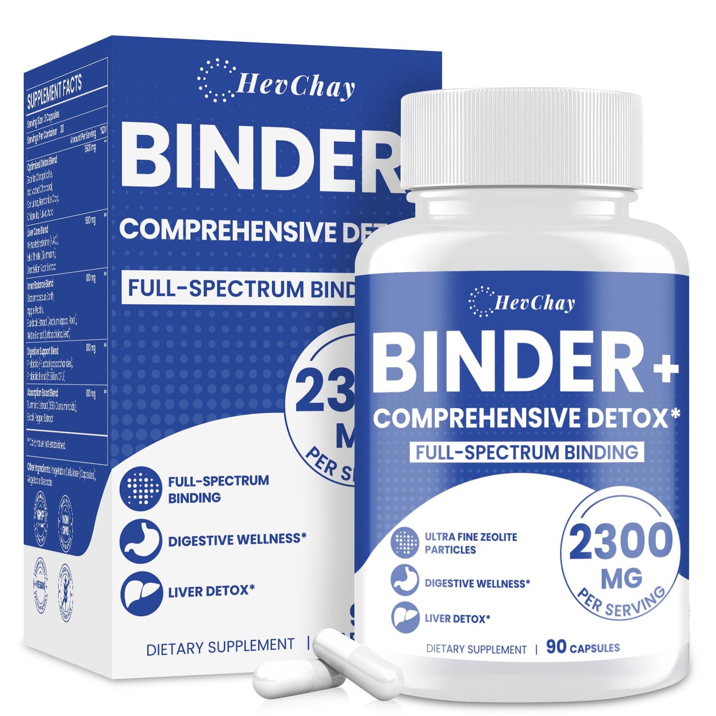 HevChay Detox Binder All-in-1 2300 MG Capsule 90 Count with Activated Charcoal & Zeolite