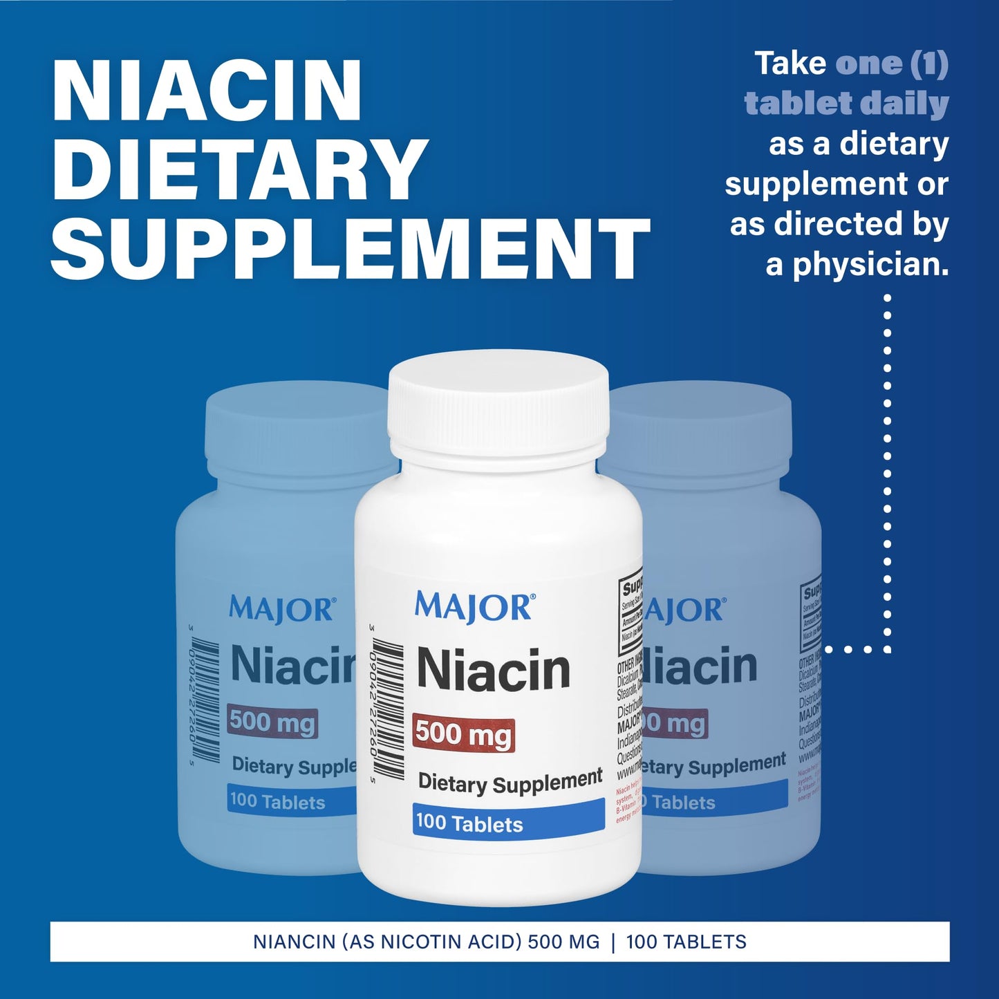MAJOR Niacin 500mg Tablet, 100 Tablets