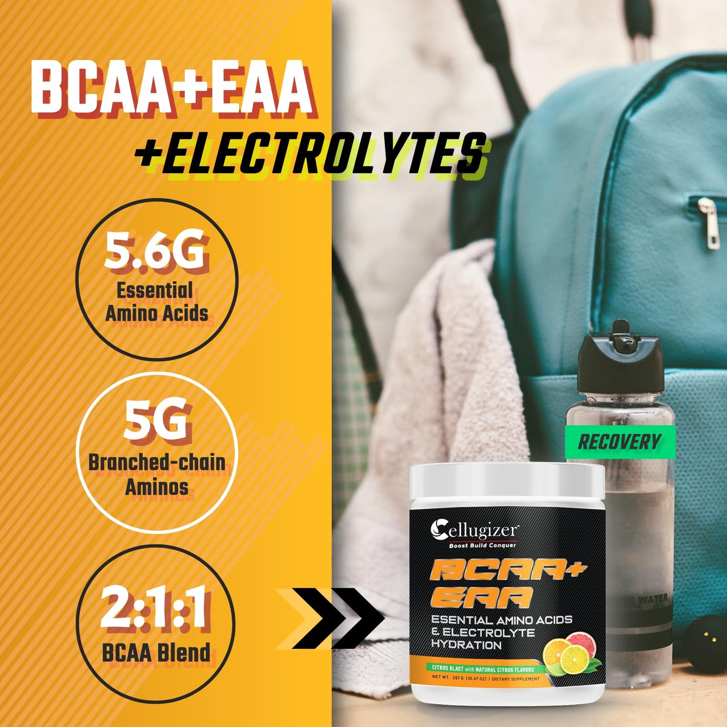 Cellugizer BCAA + EAA + Electrolytes Powder, 10.47 oz, 30 Servings