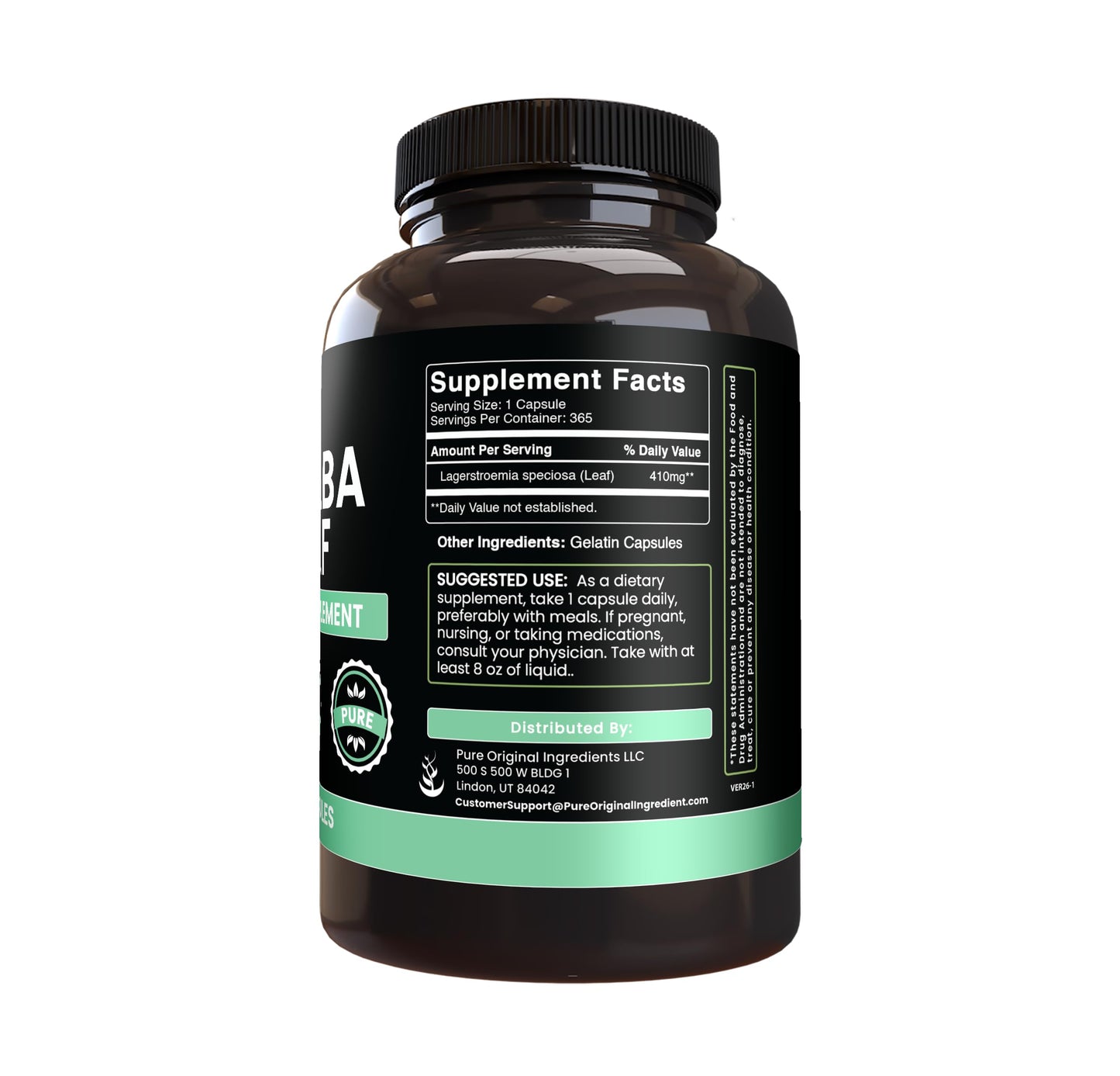 PURE ORIGINAL INGREDIENTS Banaba Leaf Extract Capsule 365 Count