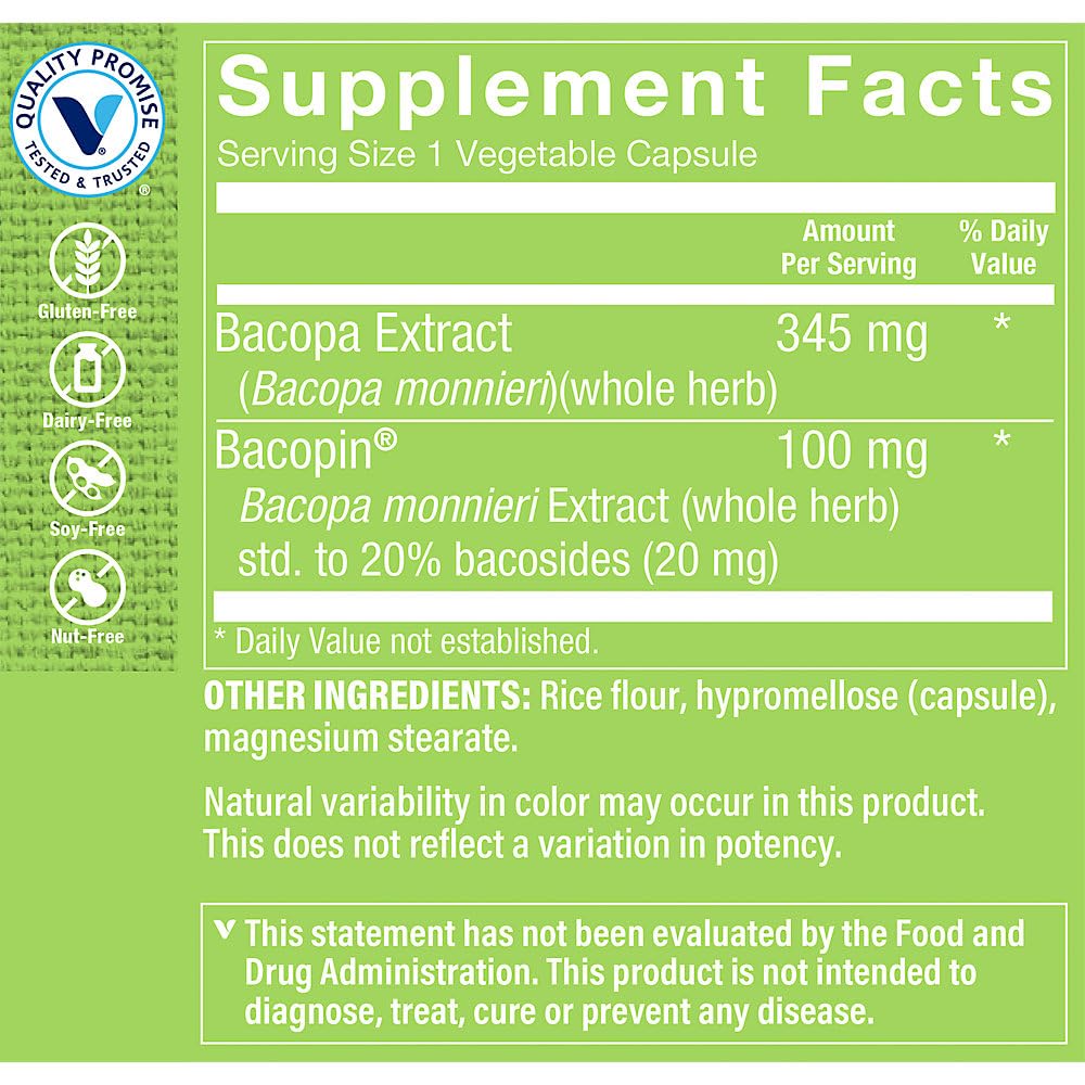 The Vitamin Shoppe Bacopa 500MG (Bacopa Monnieri) Capsules, 100 Count