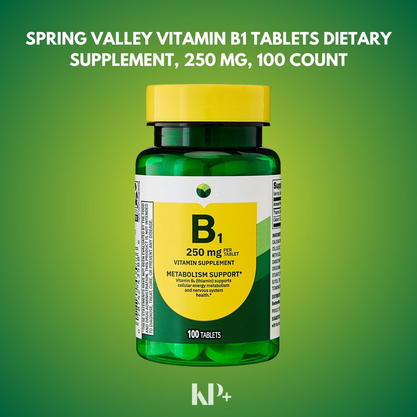 KP+ Vitamin B1 250 mg Thiamine Supplement for Energy & Metabolism Support Tablet, 100 Count