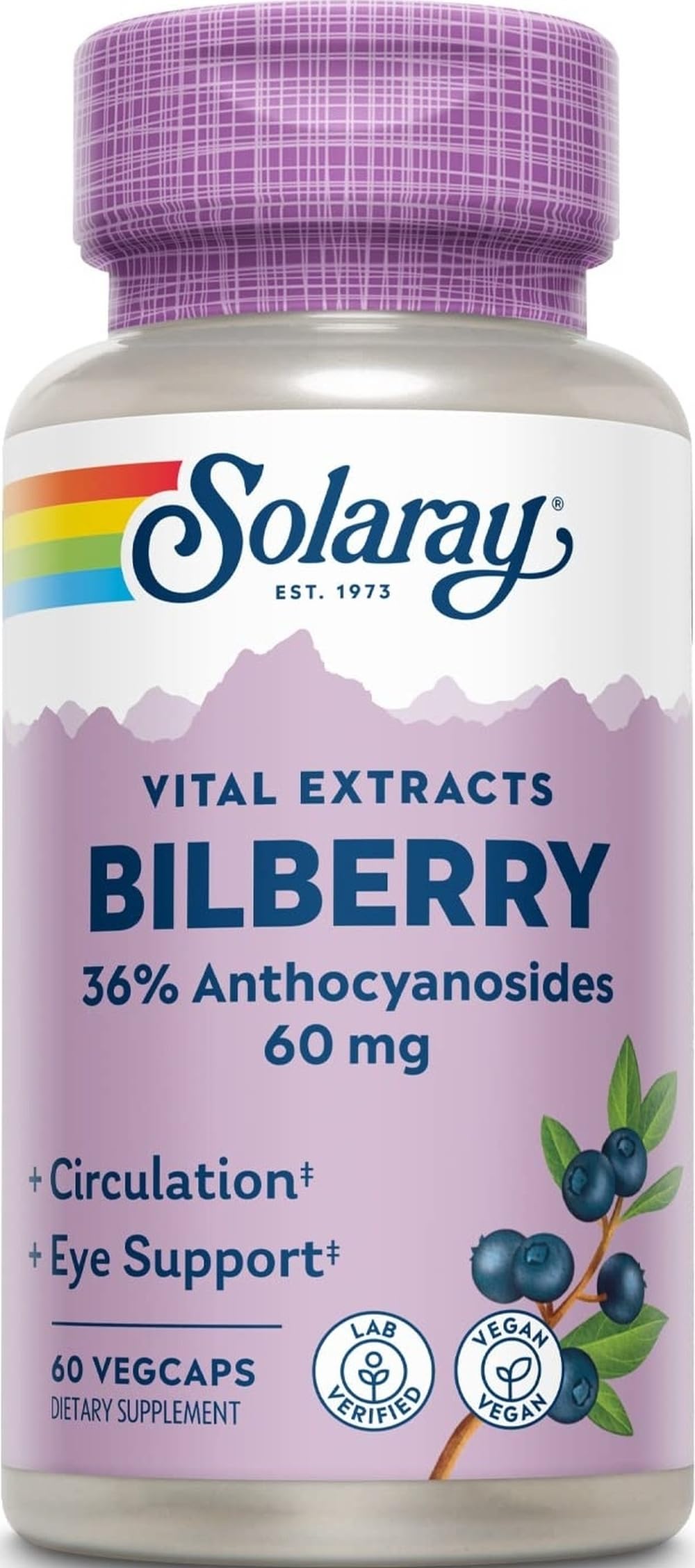 Solaray Bilberry Berry Extract 60 mg Capsule, 60 Count