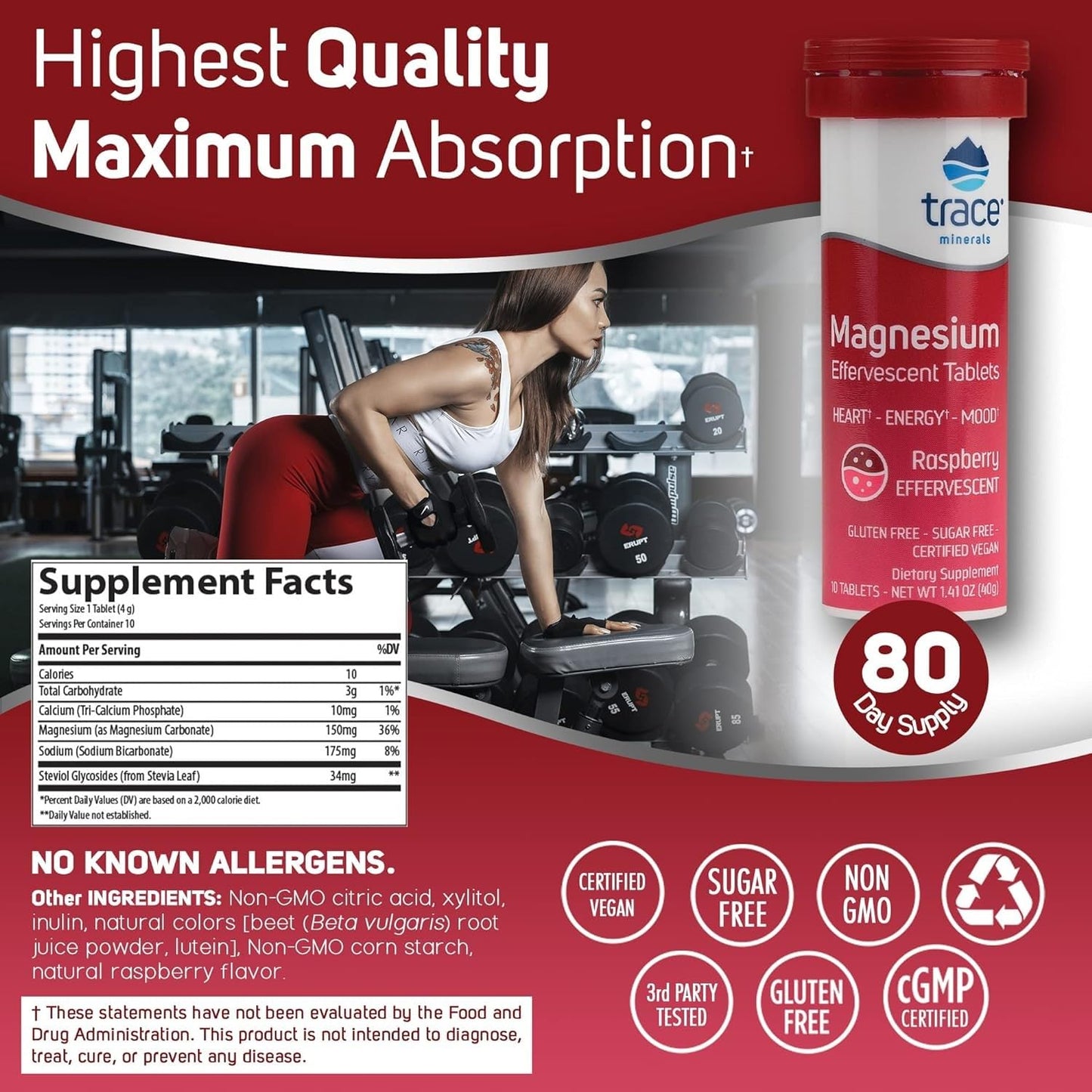 Trace Minerals Magnesium Effervescent Tablet, 80 Count