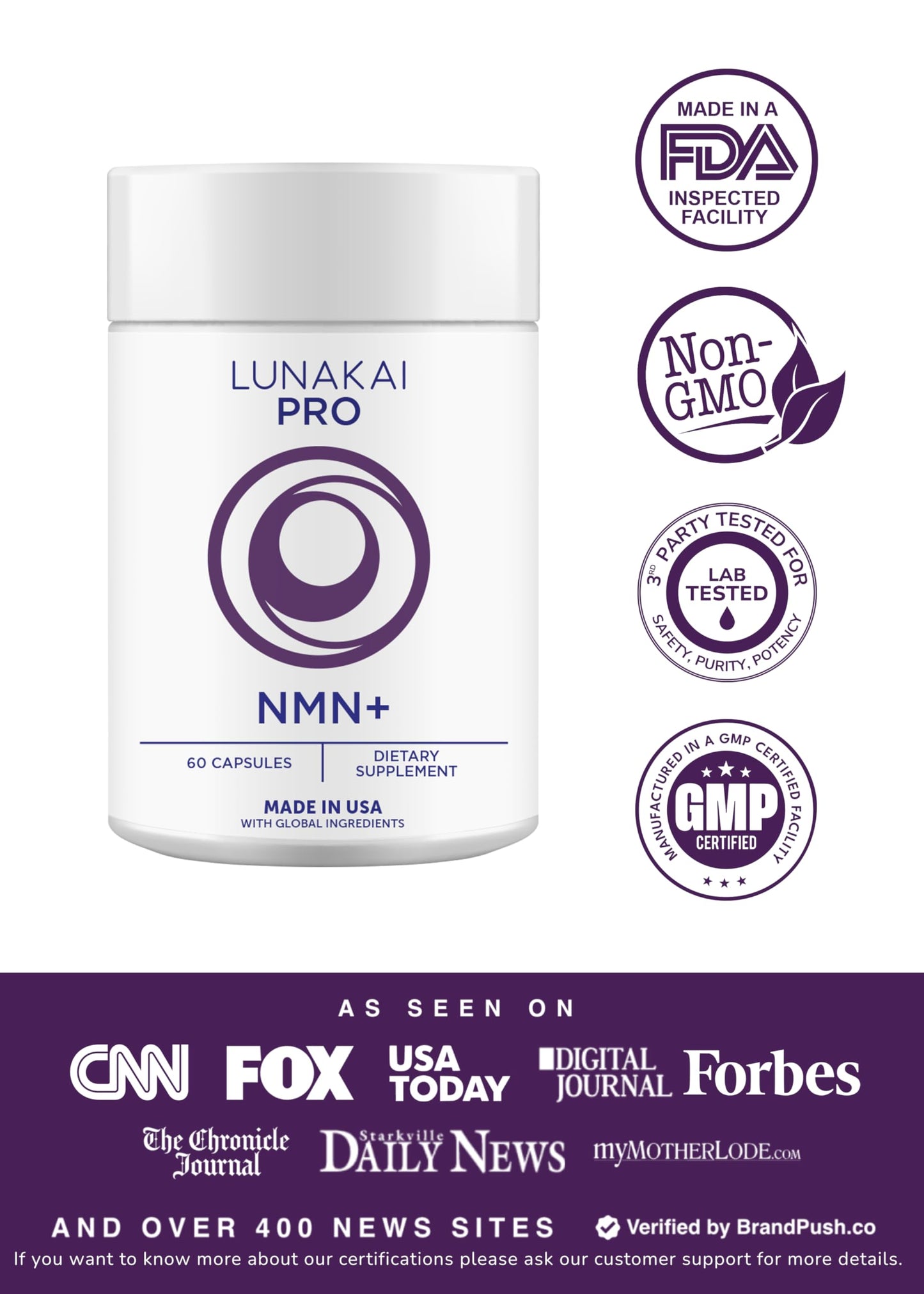 Lunakai NMN Supplement 500mg Capsule, 60 Count