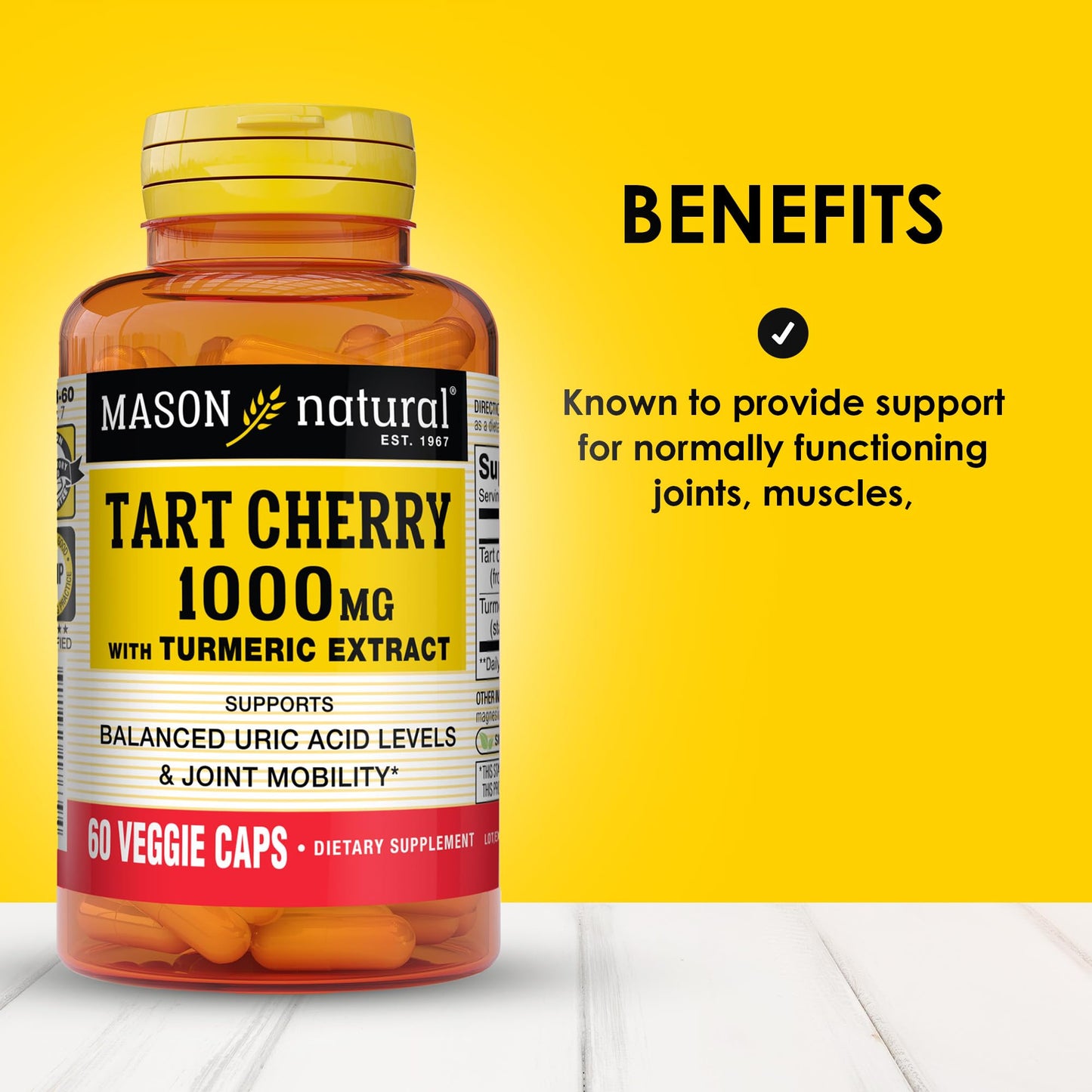Mason Natural 1000mg Tart Cherry Extract with Standardized Turmeric Capsules, 60 Count