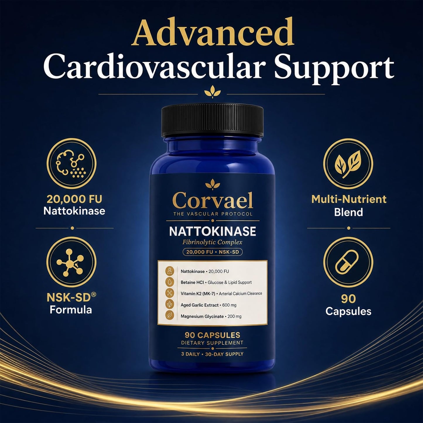 Seven Green Corvael Nattokinase 20000 FU, Nattokinase Fibrinolytic Complex, 90 Capsules