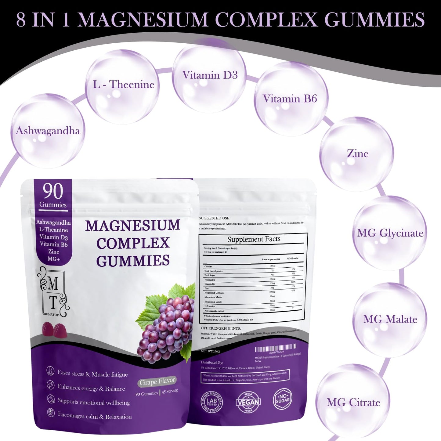 MATOP Magnesium Complex for Women Gummies 90 Count
