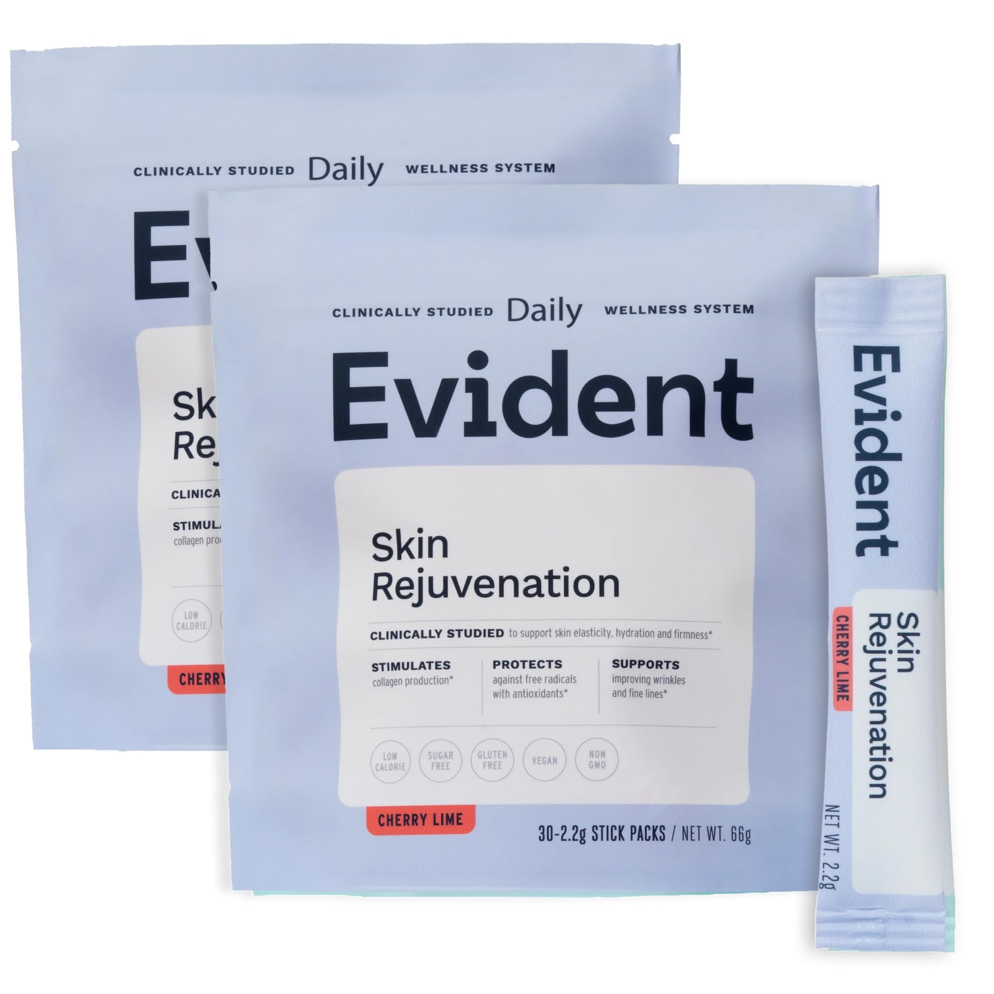 EVIDENT WELLNESS Skin Rejuvenation Powder – Collagen Supplement with Resveratrol, Sodium Hyaluronate, CollaBZEn, Vitamins C & E – Supports Elasticity, Hydration, Firmness (4.5151)