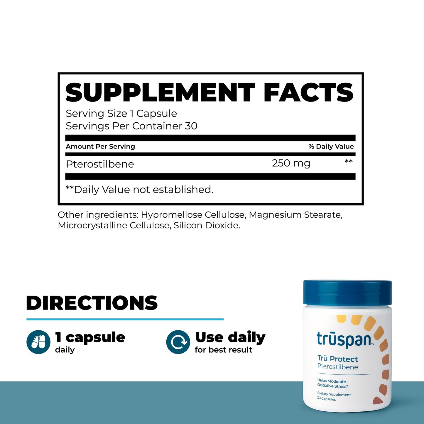 TRŪSPAN Pterostilbene Supplement 250mg Capsule, 30 Count