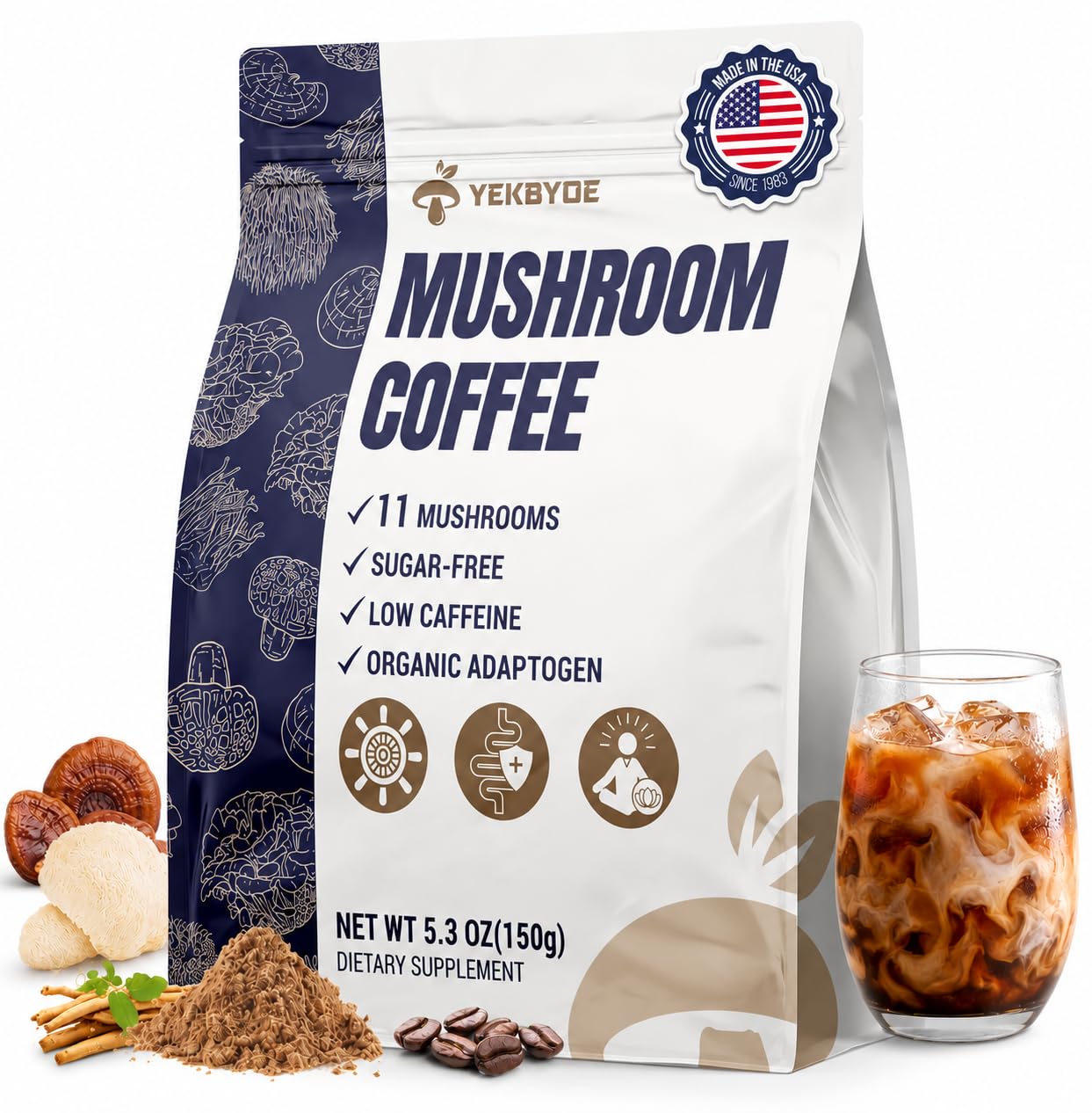 YEKBYOE Mushroom Coffee Powder 5.3 oz