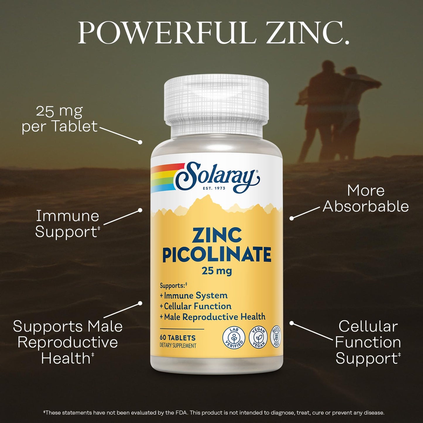 Solaray Zinc Picolinate 25 mg Tablets, 60 Count