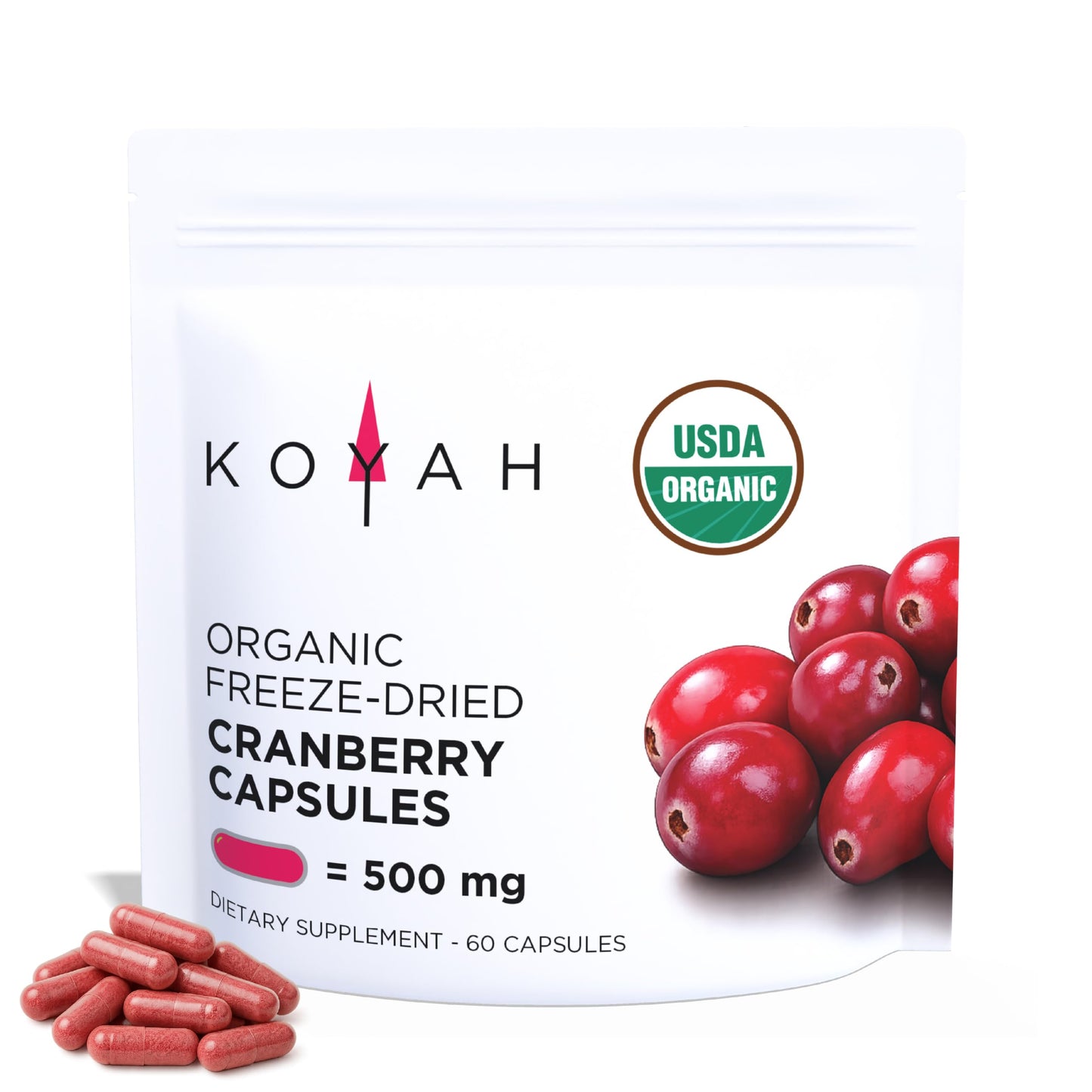 KOYAH Organic Cranberry, Freeze-Dried Capsules, 60 Count