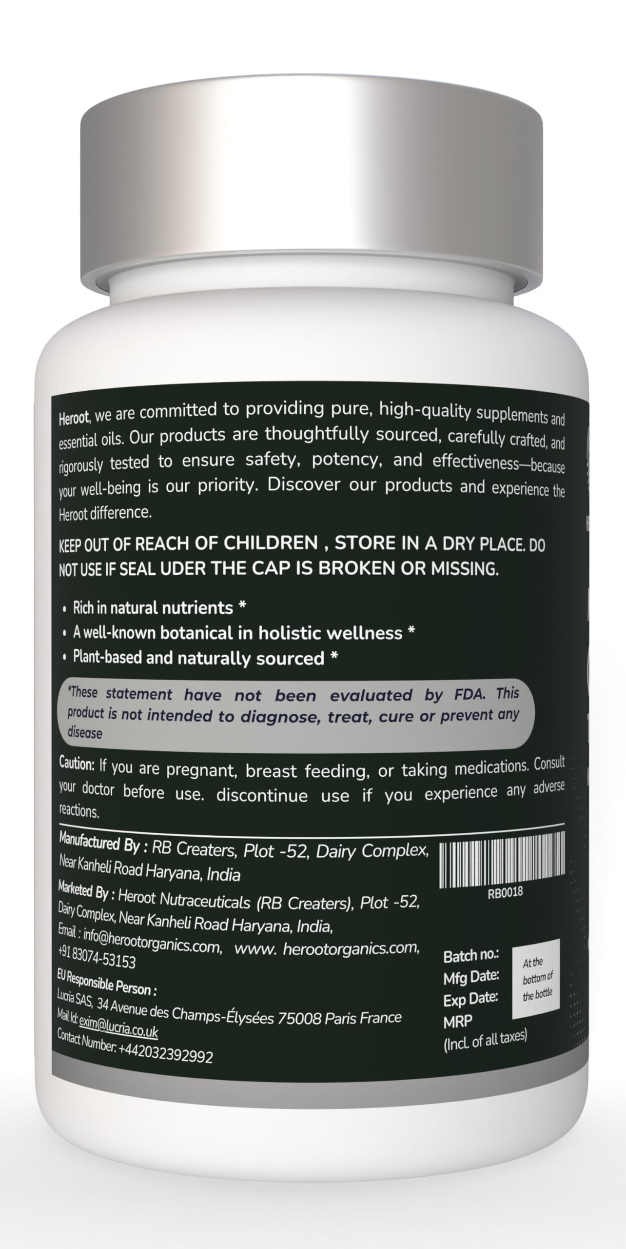Heroot Plant-Based Collagen 500mg Skin, Hair and Nails Supplement Capsule 60