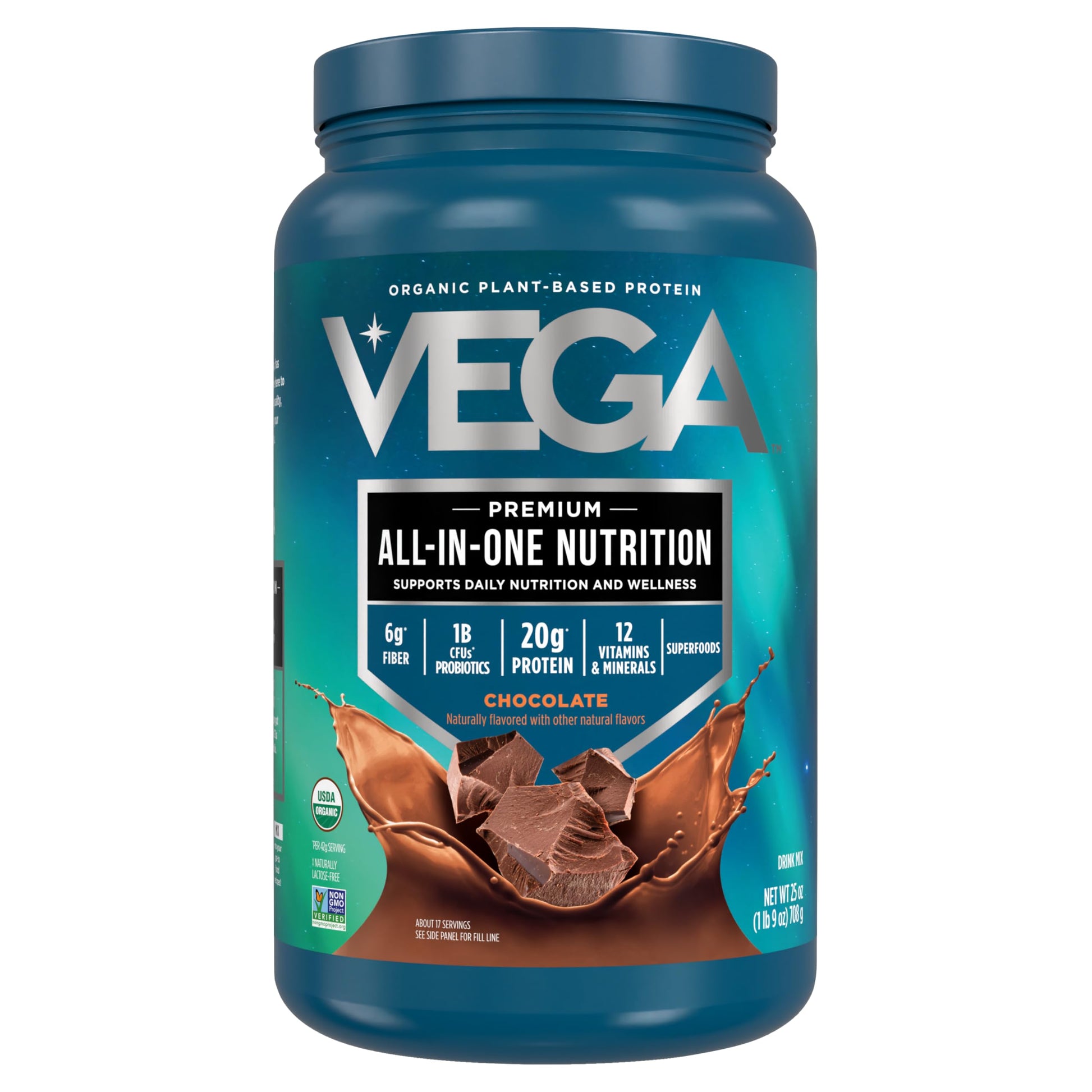 Vega All in One Nutrition Organic Plant-Based Pea Protein Powder, Chocolate, 300 Count