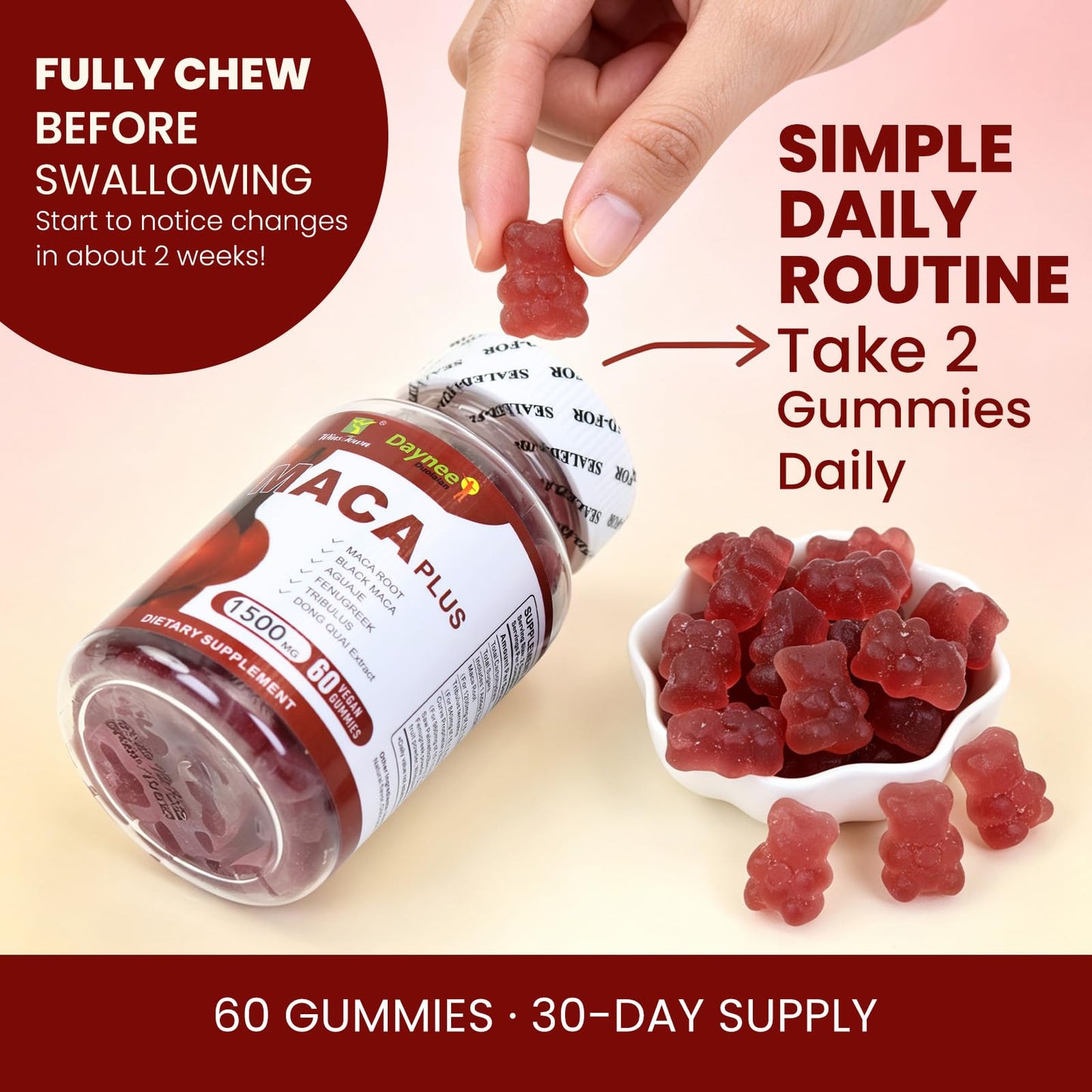 Wins Town Maca Plus Gummies Black Maca Root & Tribulus Gummy, 60 Count