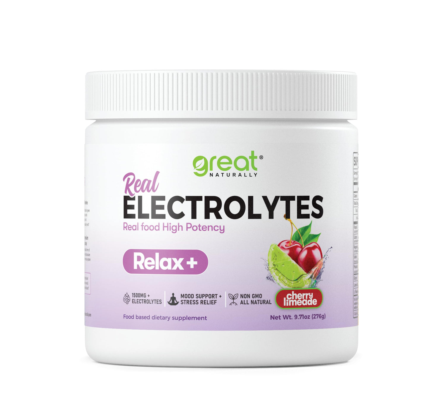 Great Naturally Relax+ Cherry Limeade Calming Electrolyte Supplement Powder 11.9 Ounce