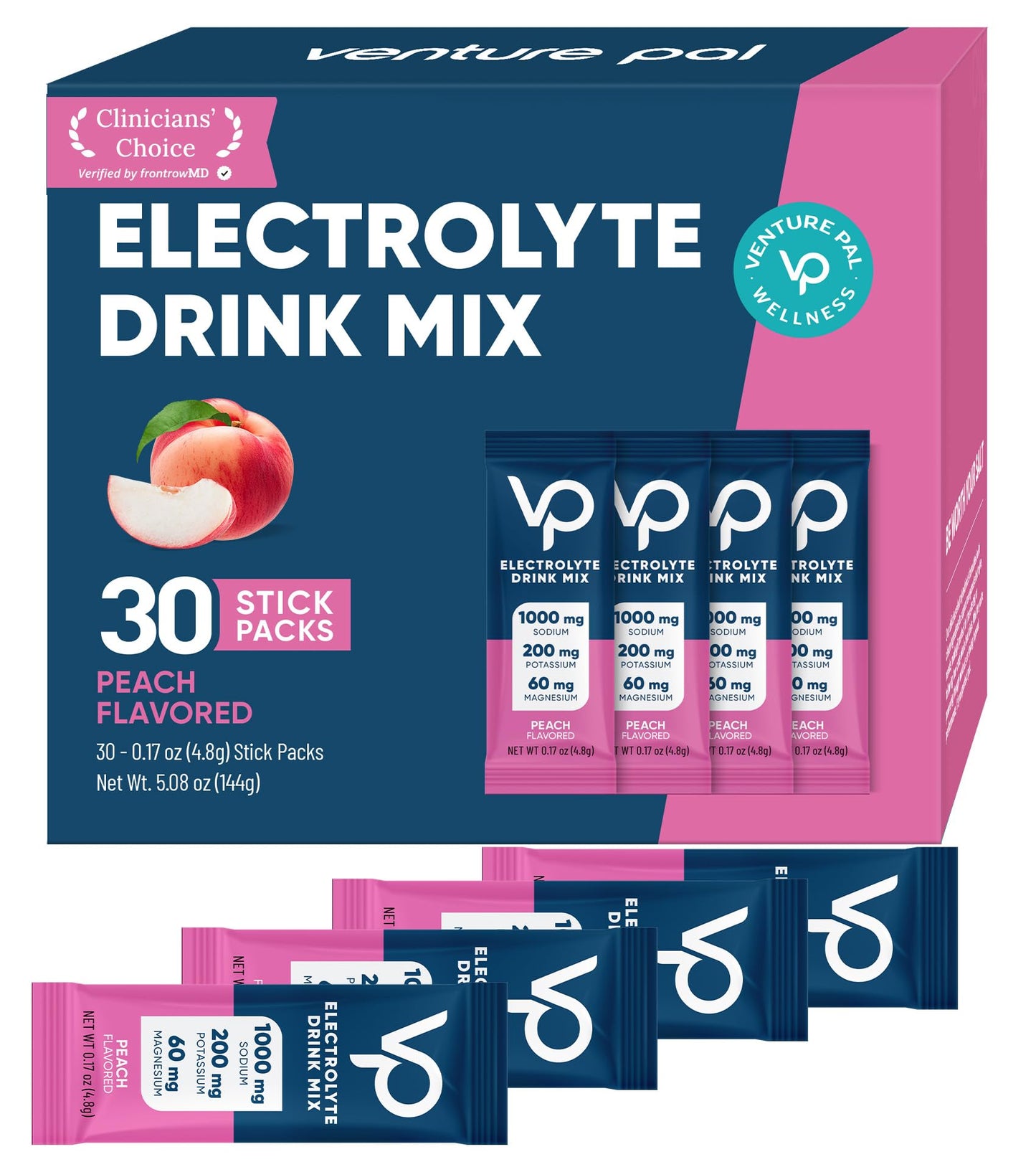 Venture Pal High Sodium Sugar-Free Electrolytes Powder Packets, 180