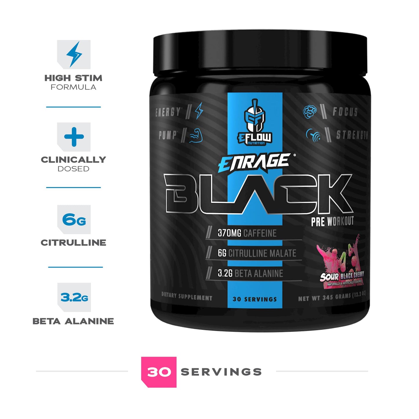 eFlow Nutrition Enrage Black High Stimulant Pre Workout Powder, 12.2 Ounce