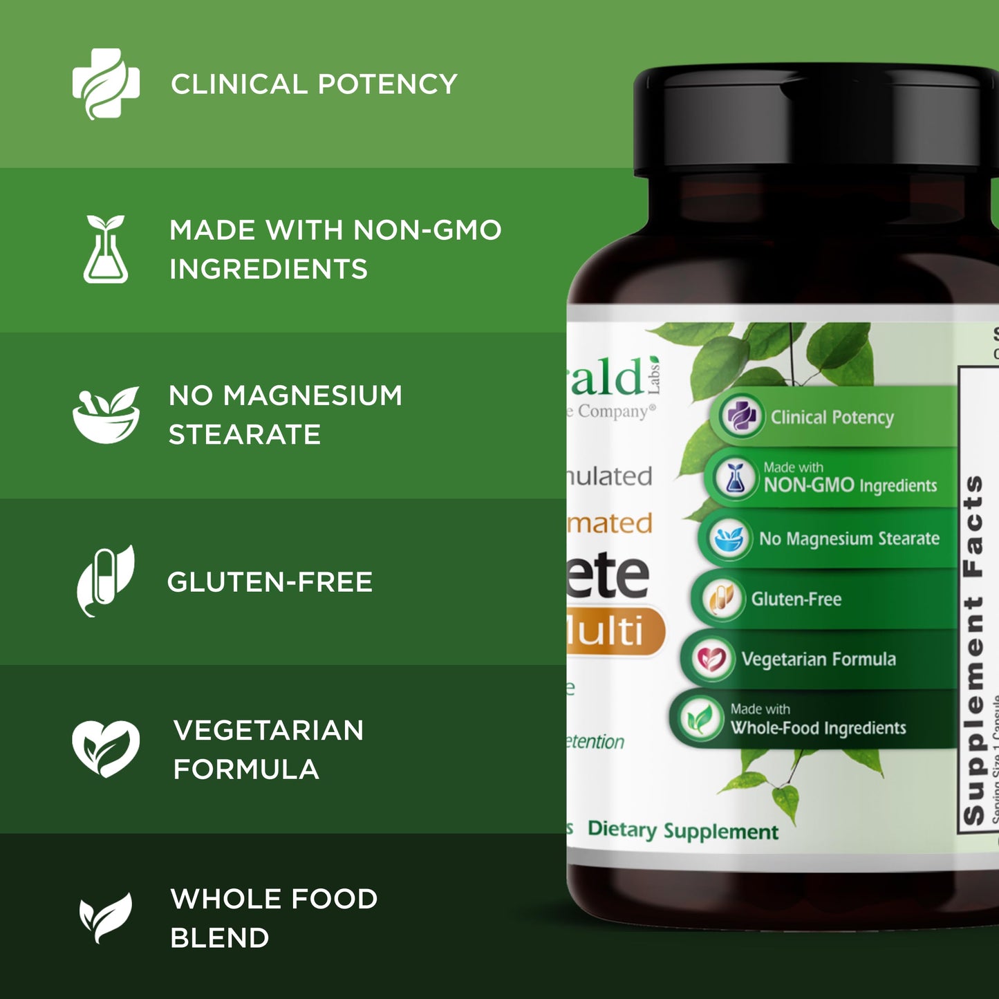 Emerald Labs Complete 1-Daily Multi - Complete Multivitamin for Men & Women with Vitamin C, Methylated Folate, Whole-Food Blend & More for Immune Support, Bone Health & More, 30 Vegetable Capsules