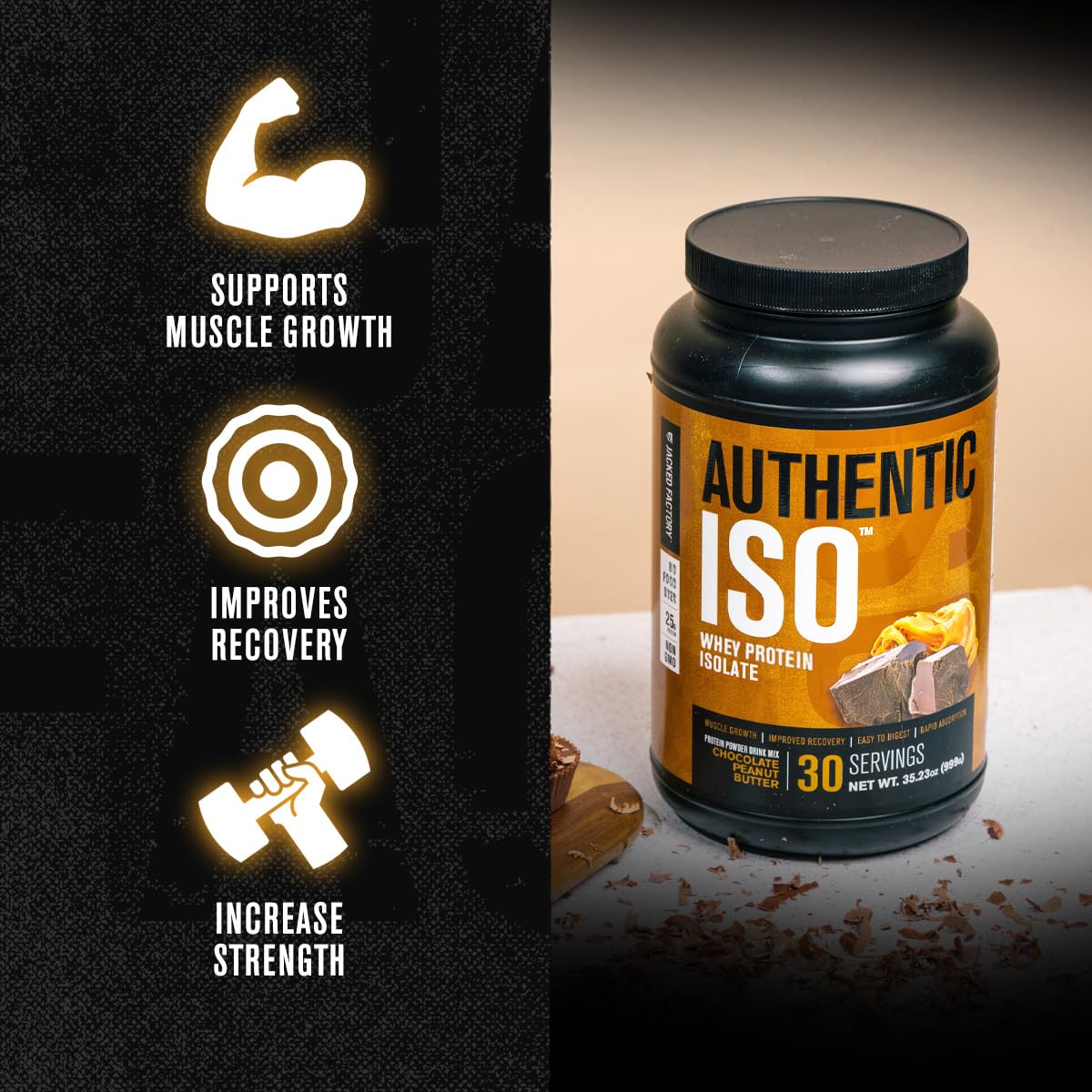Jacked Factory Authentic ISO Grass Fed Whey Protein Isolate Powder, 25 Servings