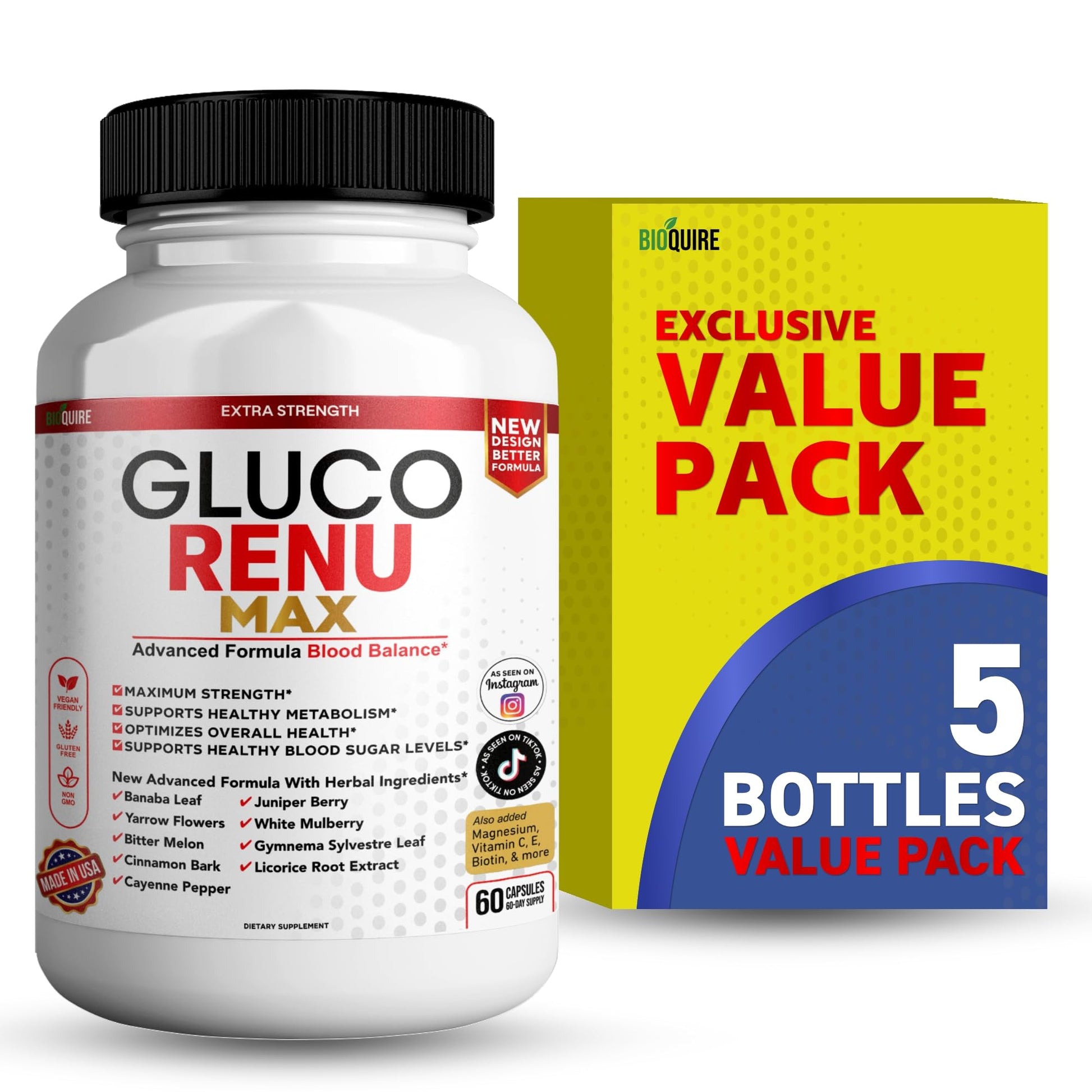 BIOQUIRE Gluco Max Ultra Dietary Supplement Capsules, 60 Count