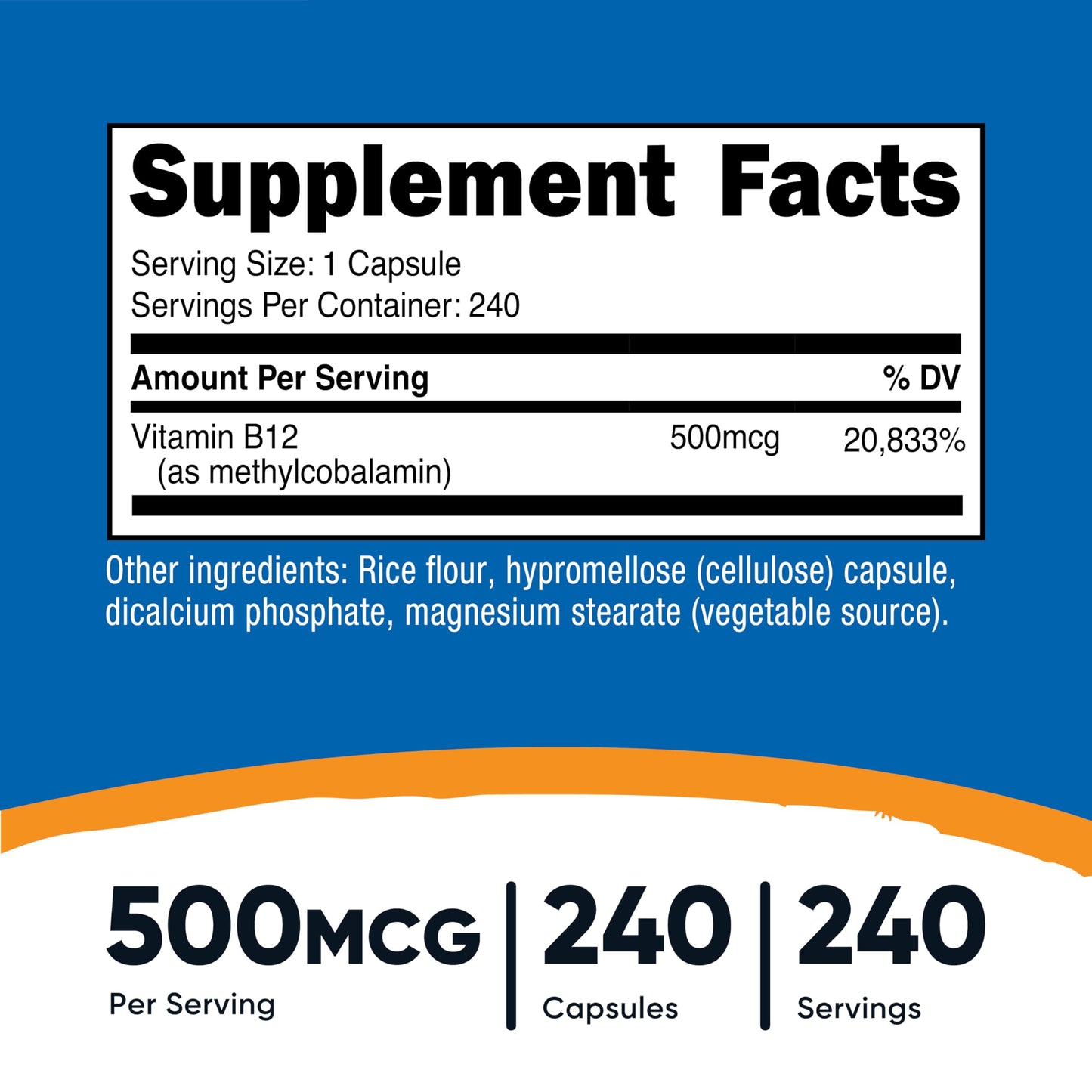 Nutricost Vitamin B12 Supplement (500mcg) Capsule, 240 Capsules