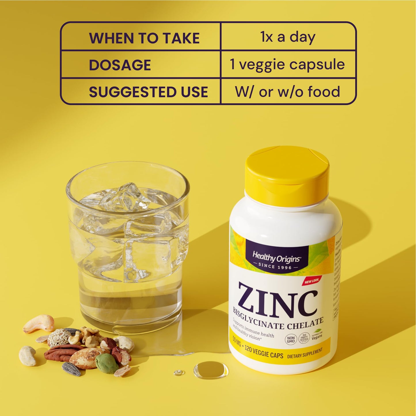 Healthy Origins Zinc Bisglycinate Chelate 50 mg Capsule, 120 Count