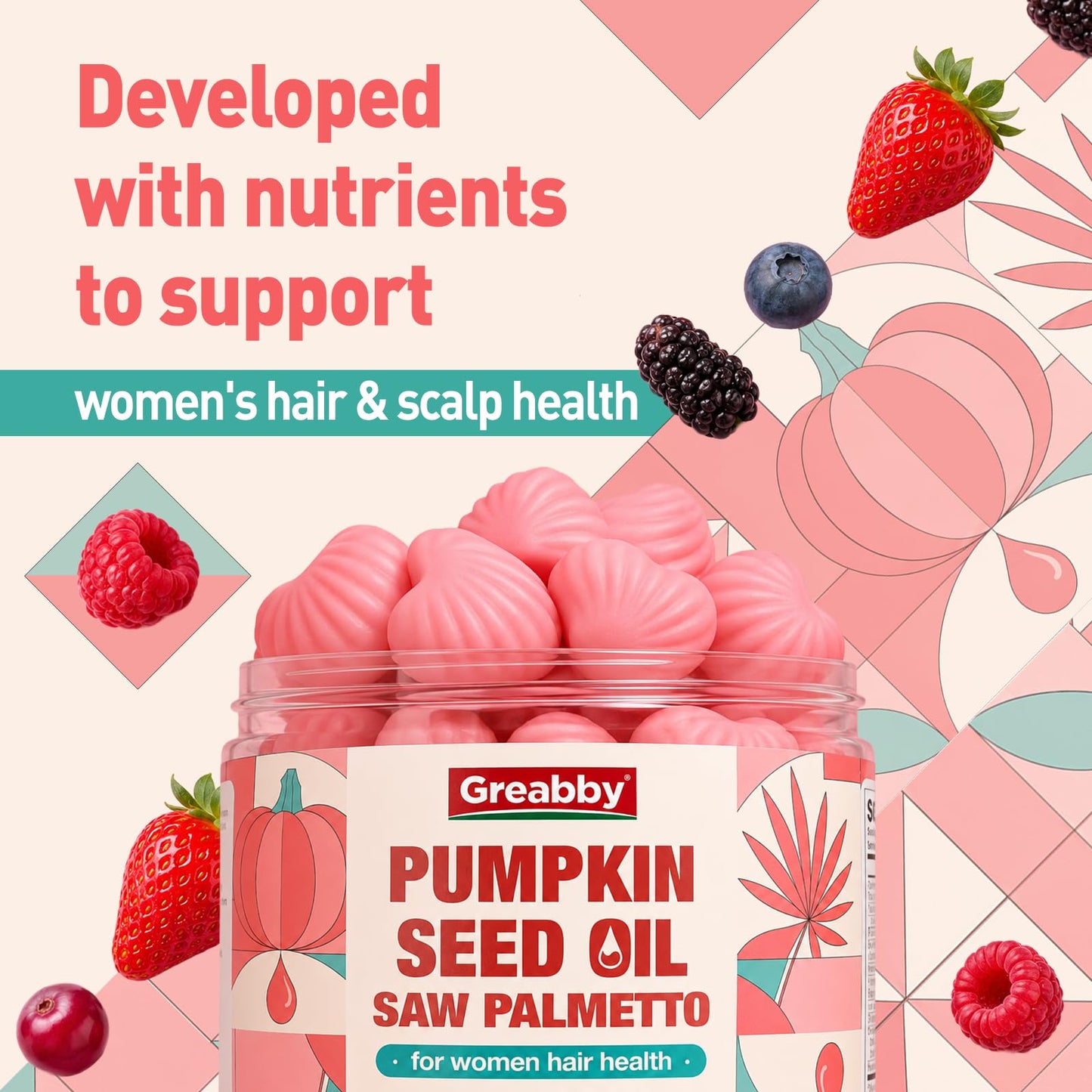 GREABBY Pumpkin Seed Oil with Saw Palmetto for Women Gummy 120