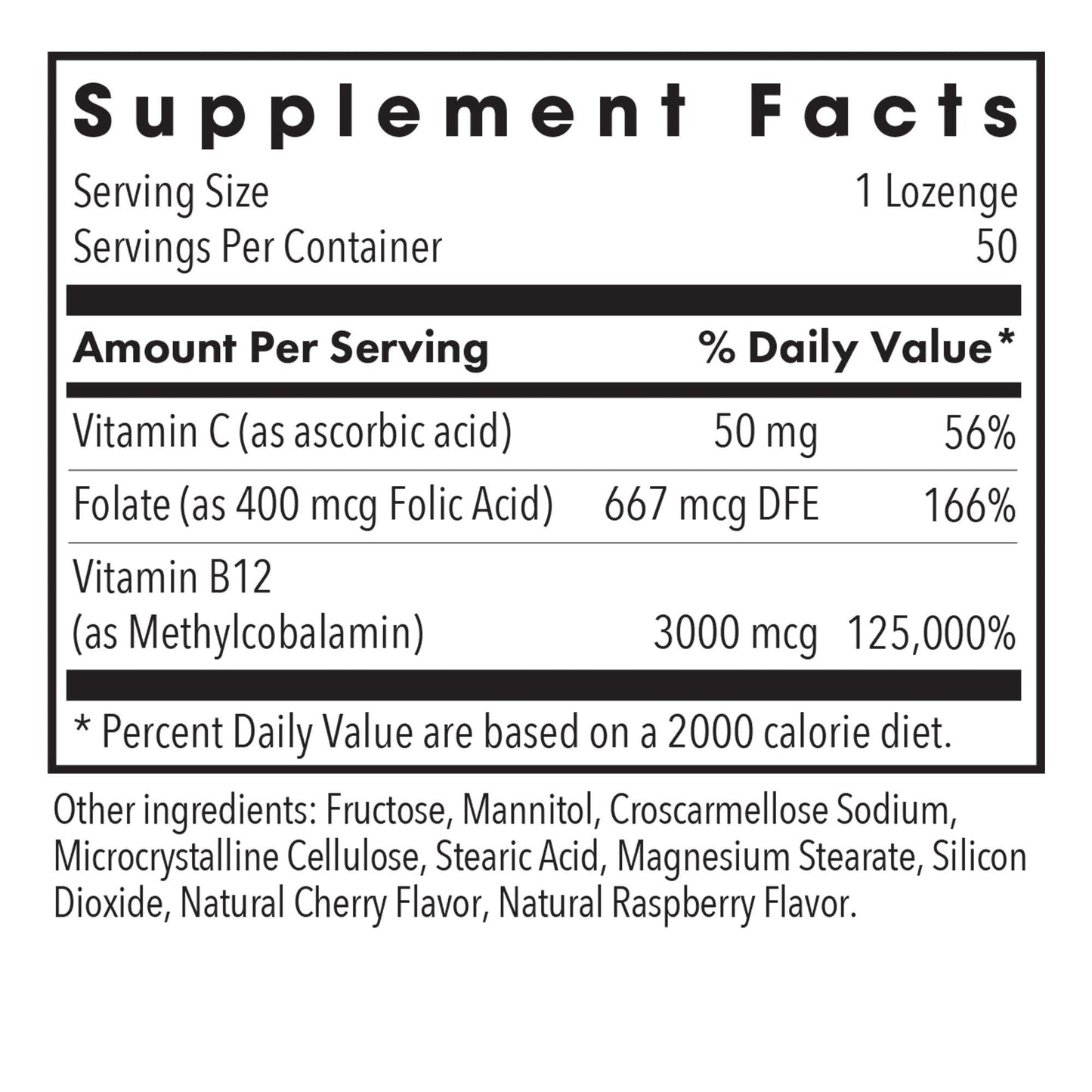 Allergy Research Group B12 Methylcobalamin 3000 mcg with Folate Lozenges, 50 Lozenges