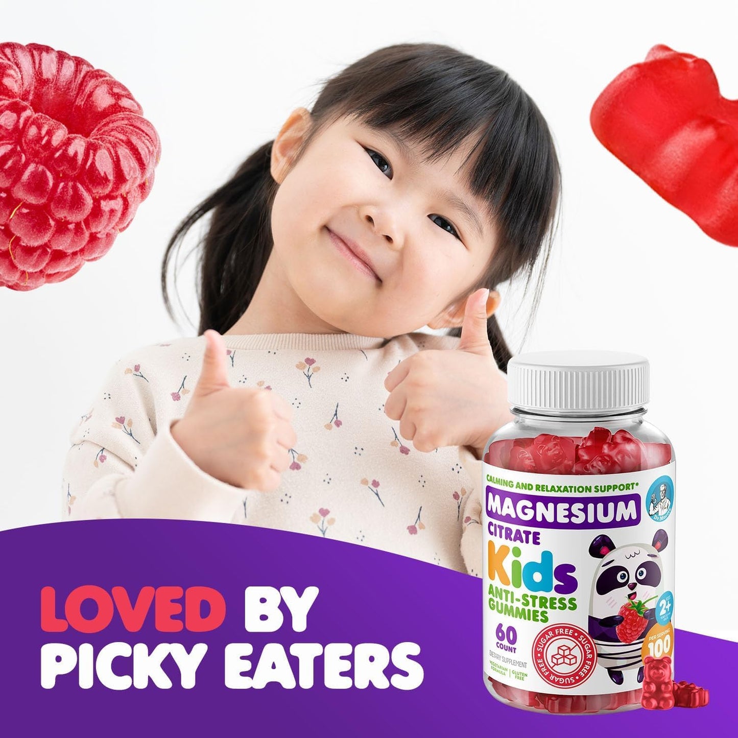 DR. MORITZ Sugar-Free Calm Magnesium Gummies - Magnesium Citrate - Raspberry Flavor - Non-GMO - 120 Gummies