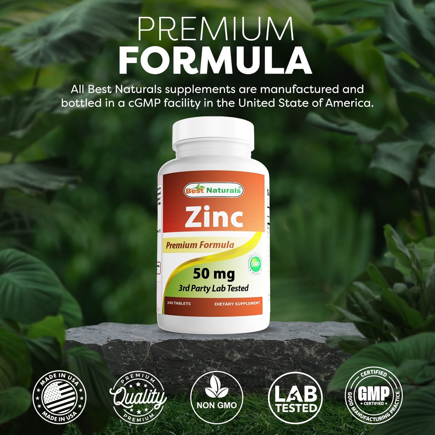 Best Naturals Zinc Gluconate 50mg Supplement Tablets 480