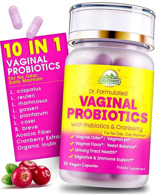 GulpGrove Vaginal Probiotics for Women with Prebiotics & Cranberry Capsules, 30 Count
