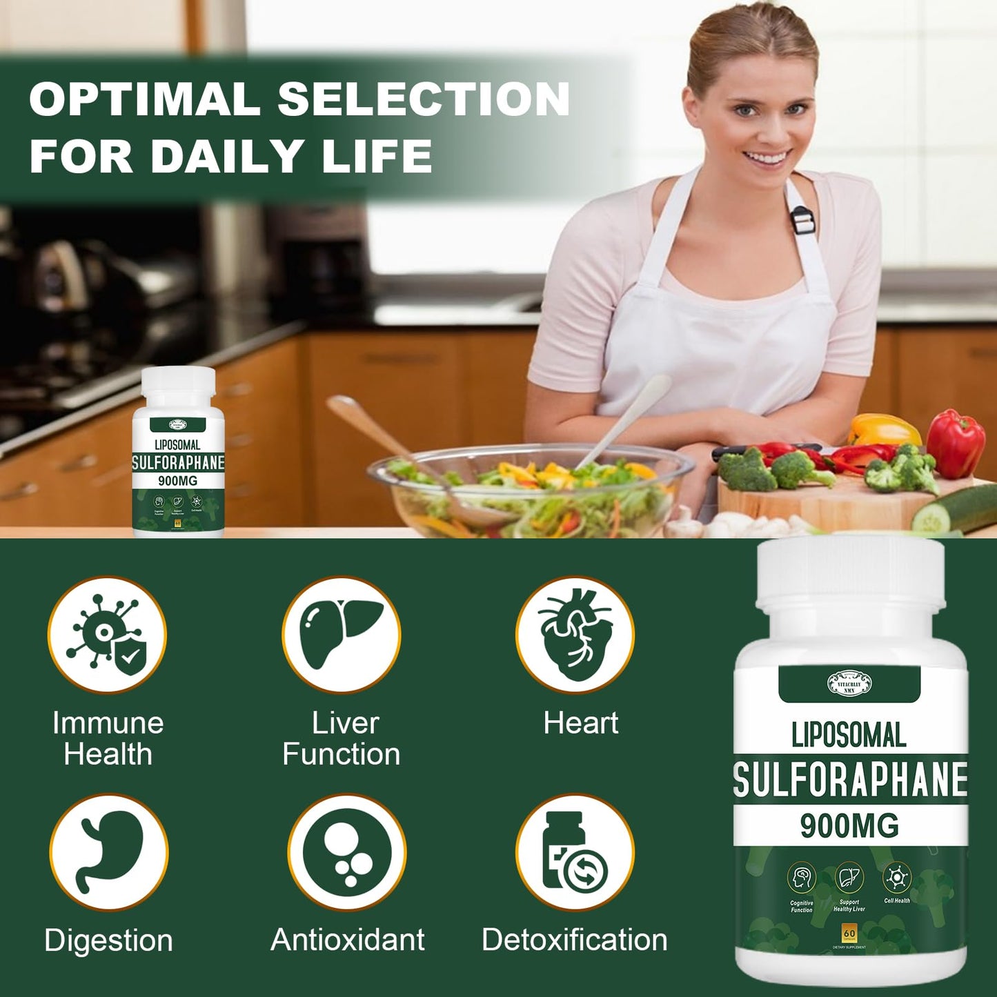 VITACRLLYNMN 900MG Liposomal Sulforaphane Supplement Broccoli Extract Capsule, 180 Capsules
