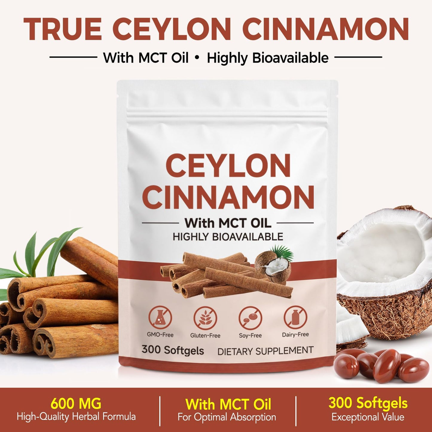 Nutre Forte Organic Ceylon Cinnamon Softgels, 300