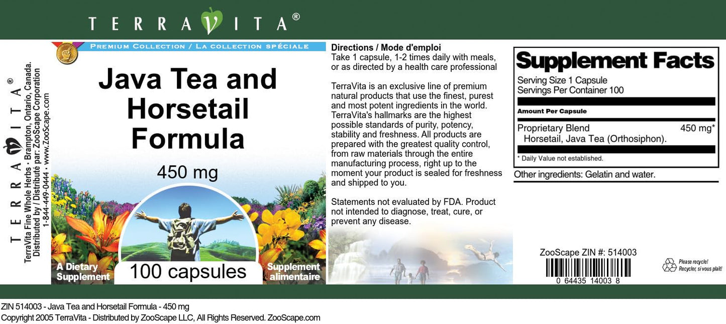 Terravita Java Tea and Horsetail Formula 450 mg Capsule 300