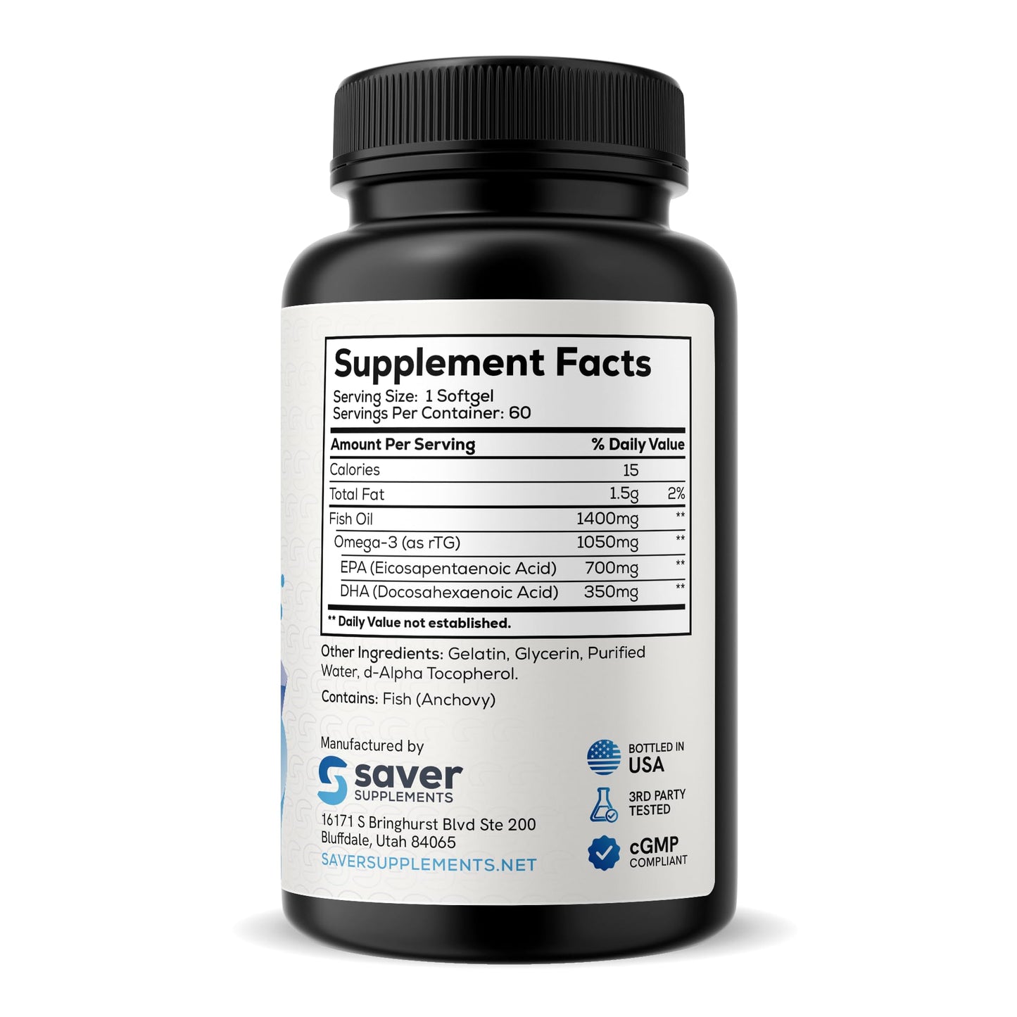 Saver Supplements Omega 3 Fish Oil 1400 mg for Women & Men Softgels, 60 Count