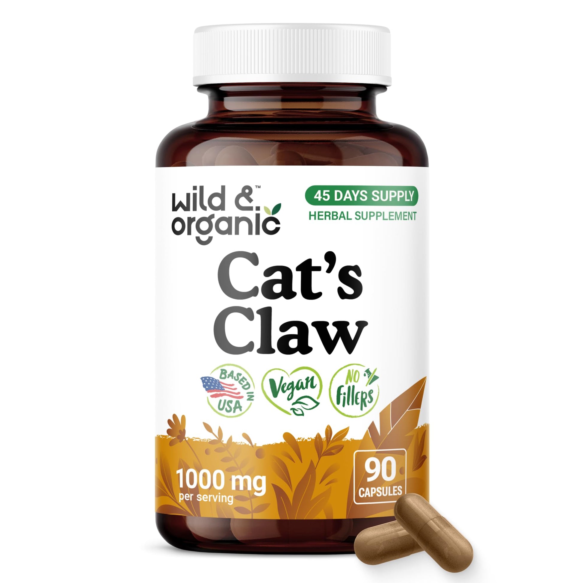 Wild & Organic Cat's Claw Herbal Supplement 1000 mg Capsules, 90 Count