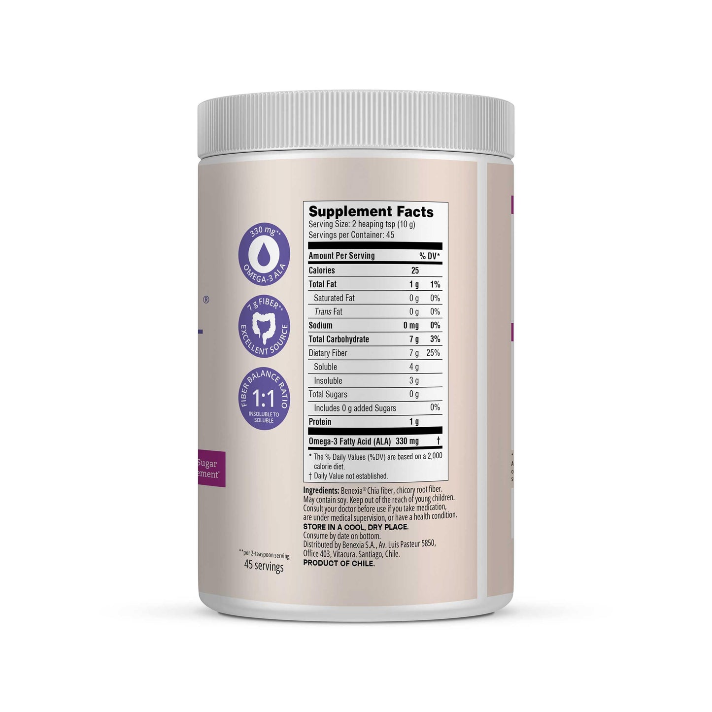 BENEXIA Chiamucil Prebiotic Chia Fiber & Inulin, Unflavored Powder, 16