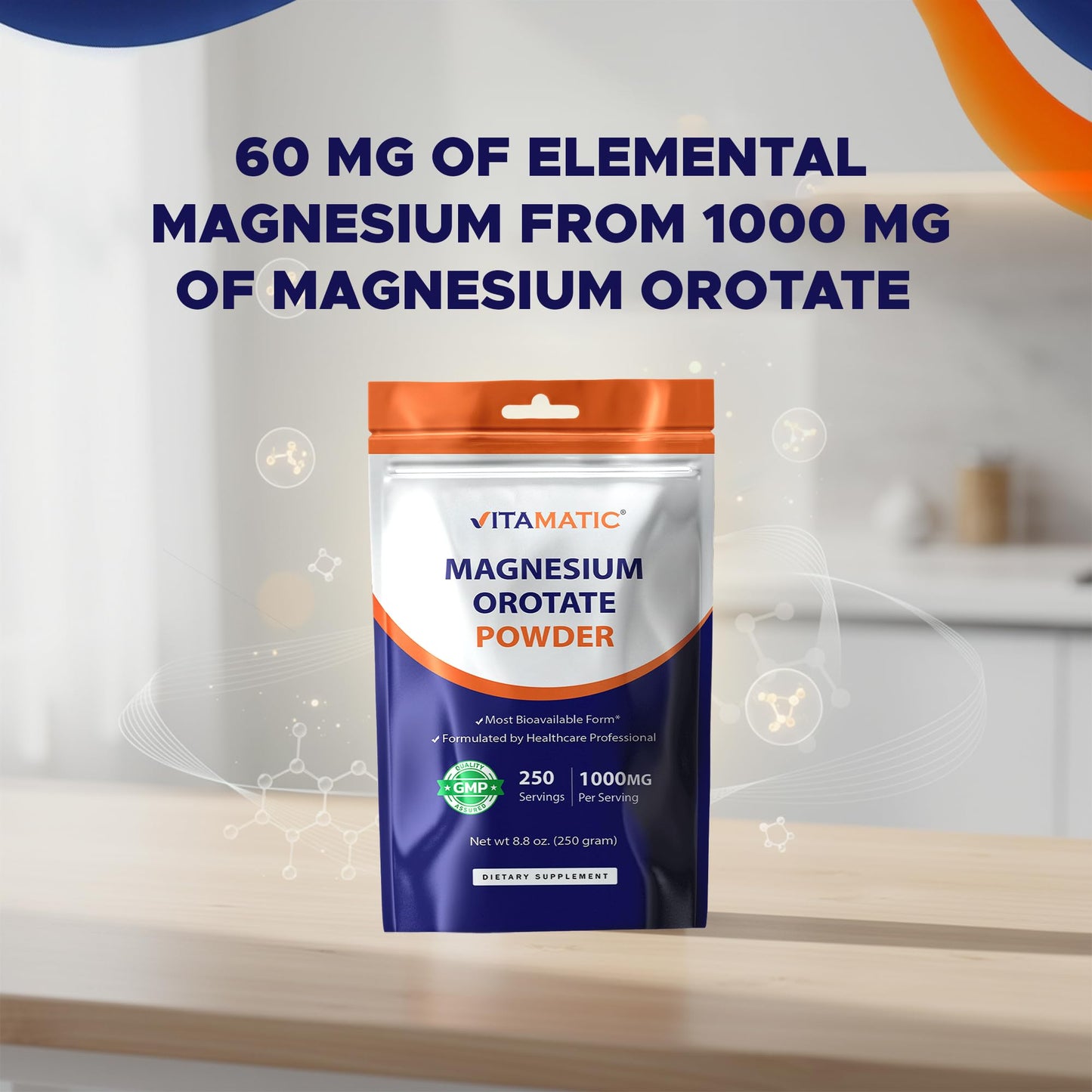 Vitamatic Magnesium Orotate 1000mg per Serving Powder, 8.8 oz