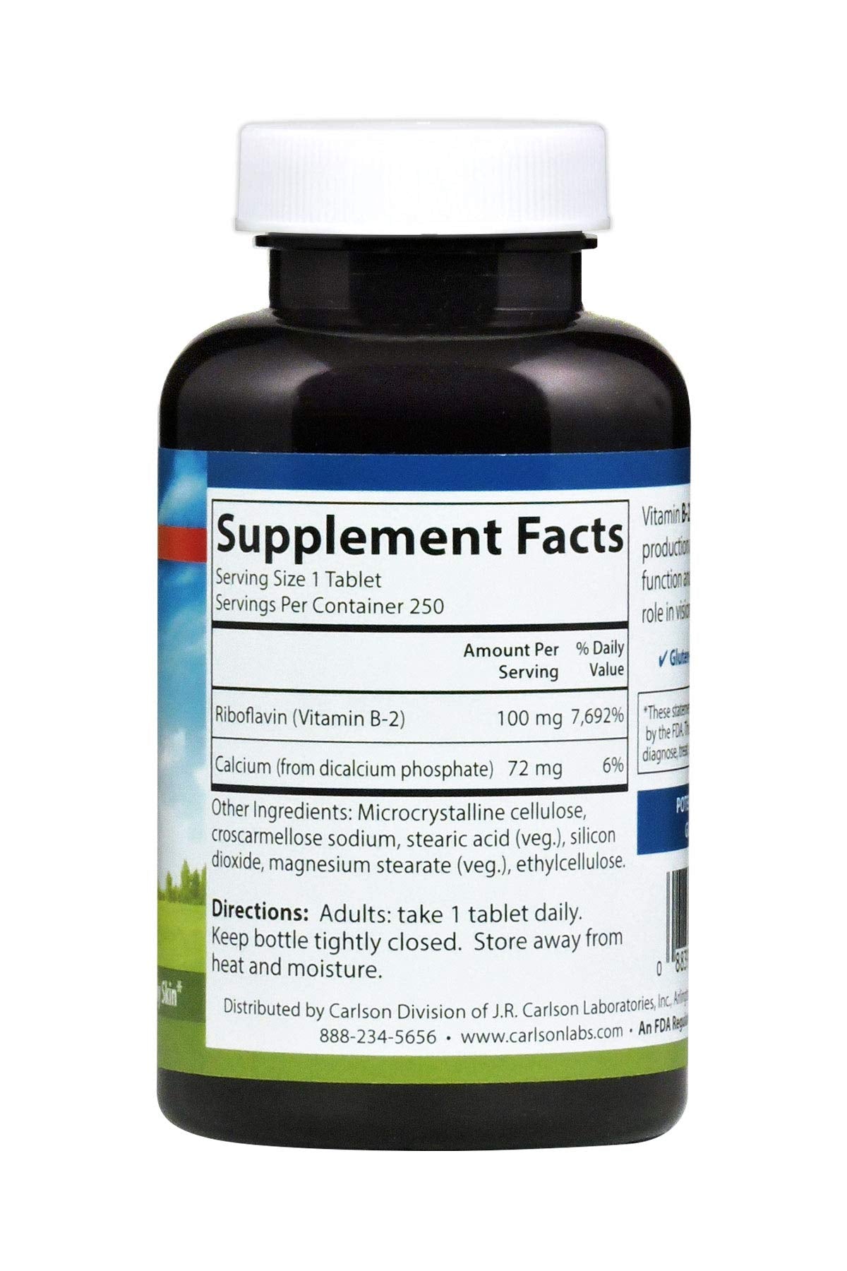 Carlson B-2 Riboflavin 100 mg Tablet, 250 Vegetarian Tablets