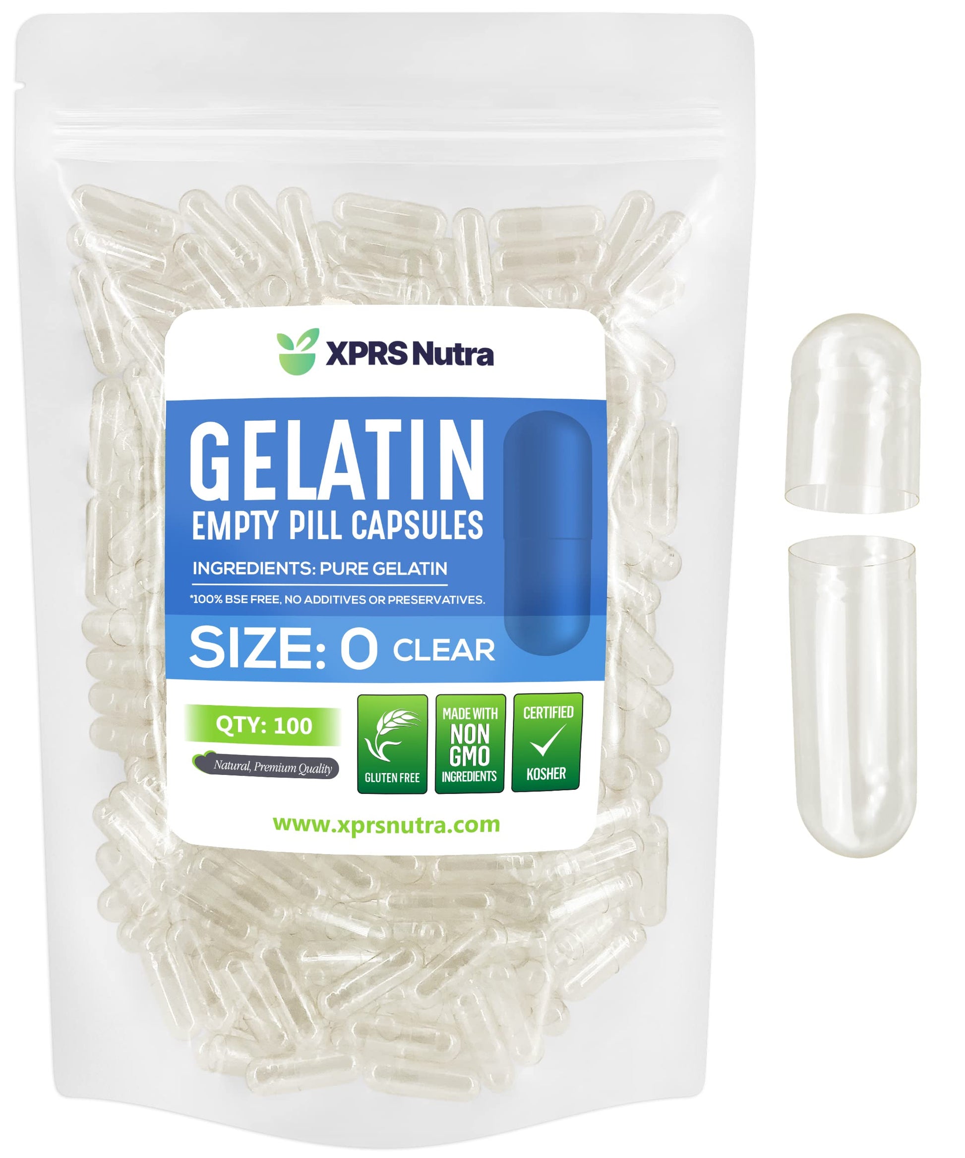 XPRS Nutra Size 0 Clear Empty Gelatin Capsules, 100 Count