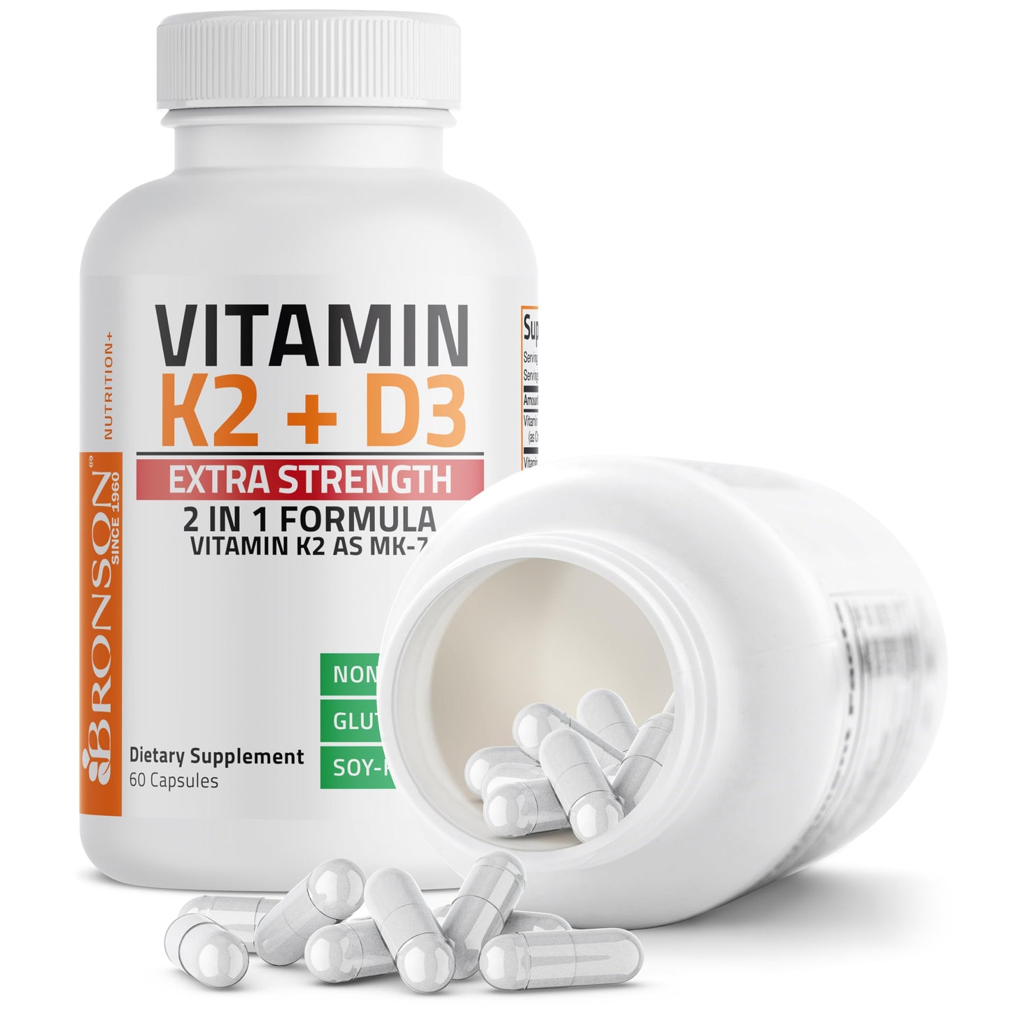 Bronson Vitamin K2 (MK7) with D3 Extra Strength Capsules, 60 Count