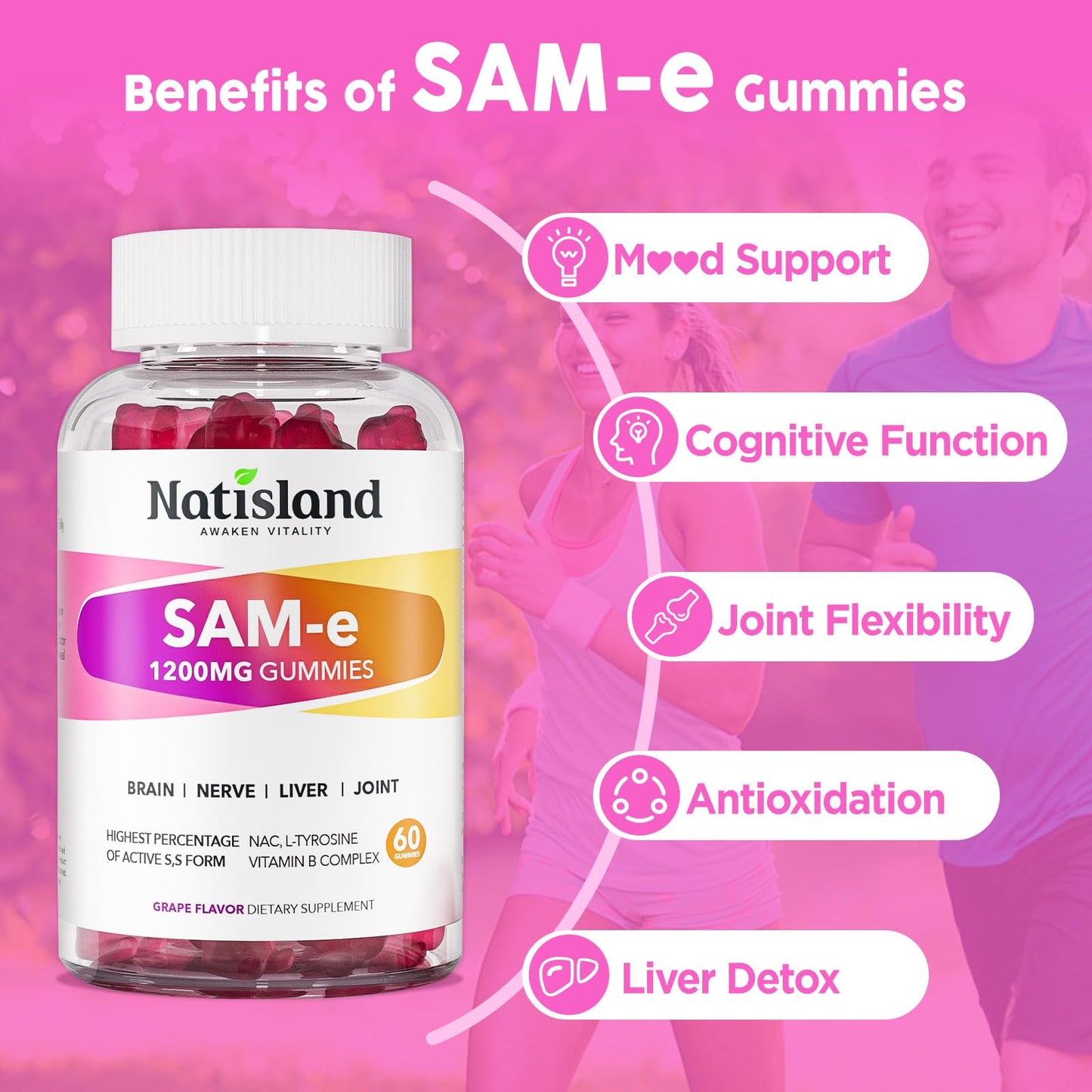 NATISLAND SAM-e with L-Tyrosine Gummies 60 Ct