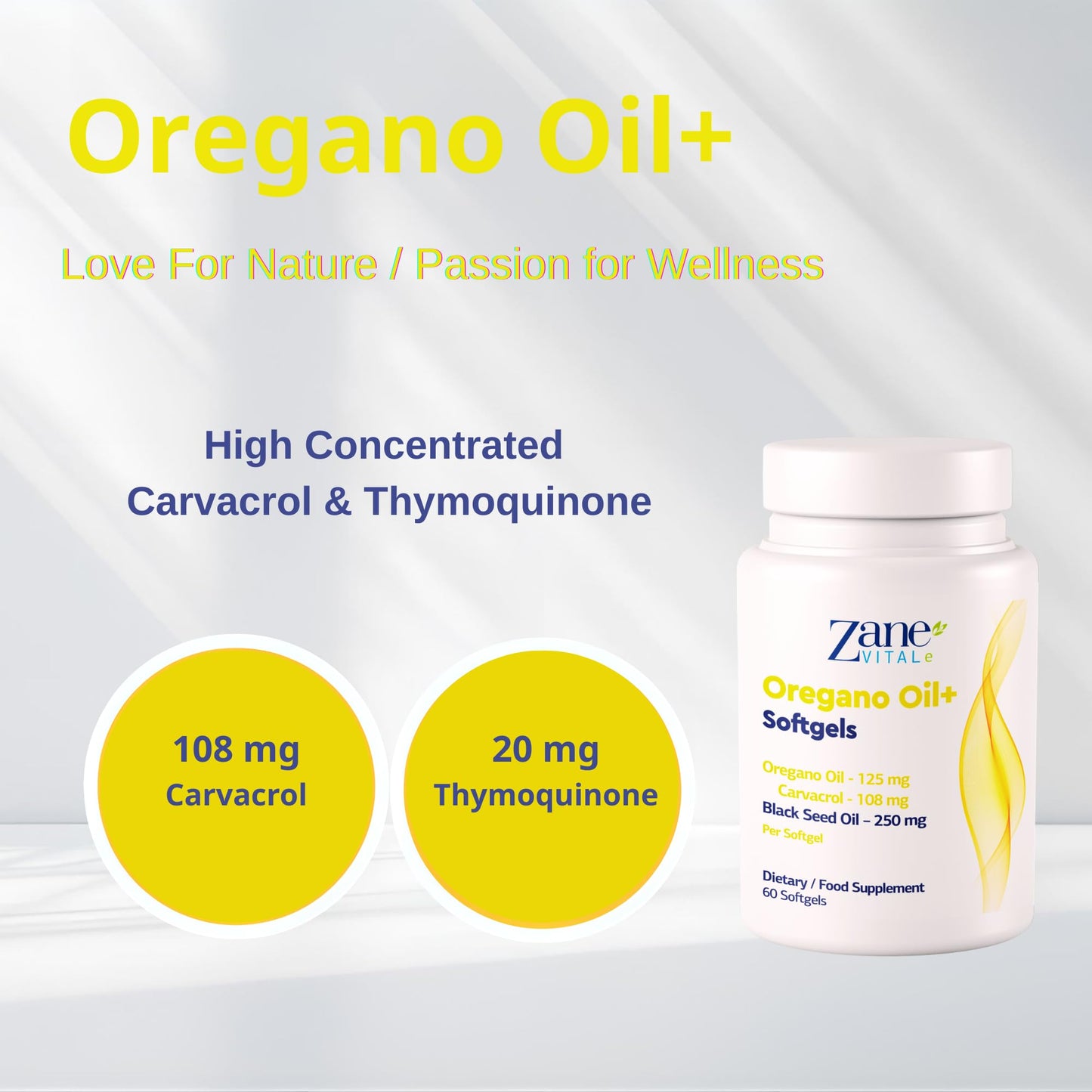 Zane VITALe Oregano Oil+ Oil of Oregano & Black Seed Oil Softgels, 60 Count