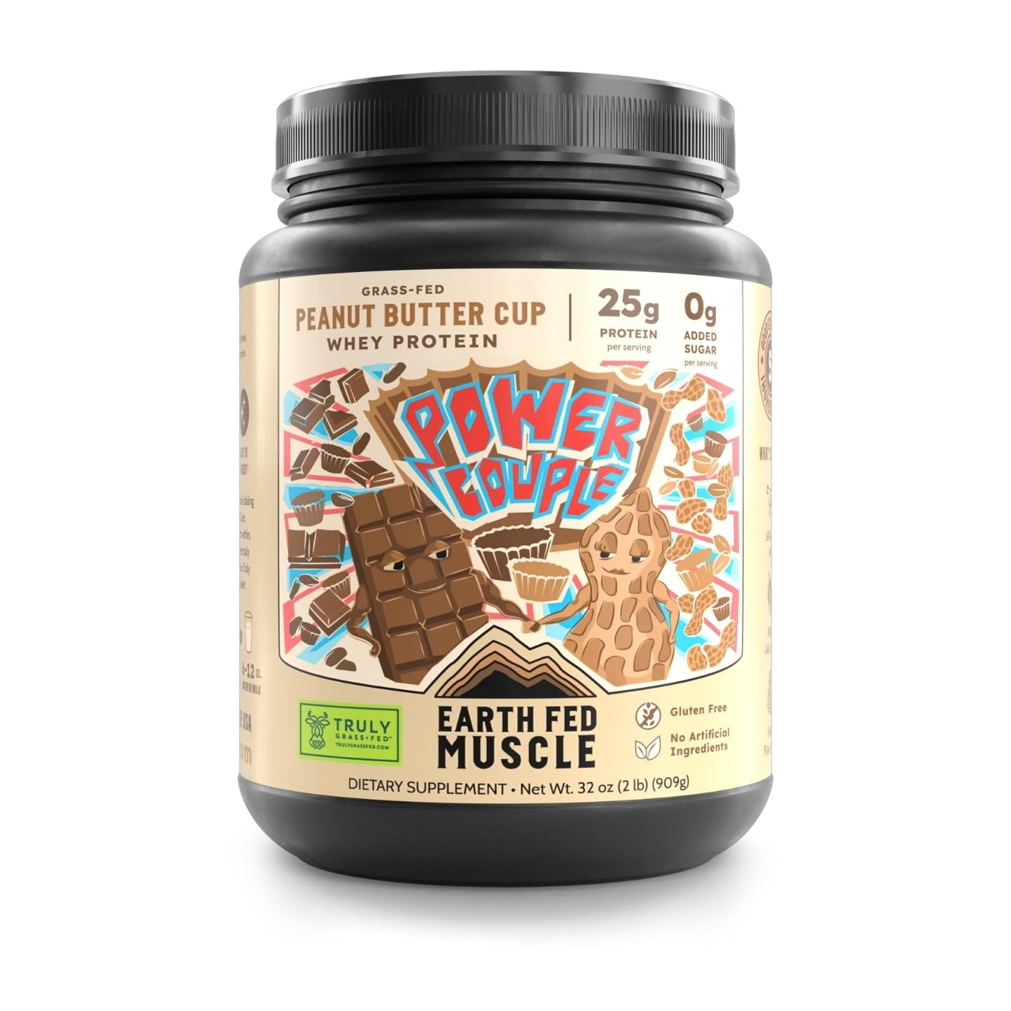 Earth Fed Muscle Power Couple Peanut Butter Cup Whey Protein Isolate Powder, 32 Servings