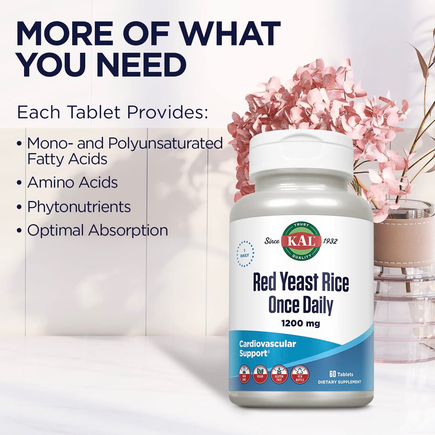 KAL Once Daily Red Yeast Rice Tablets, 60 Count