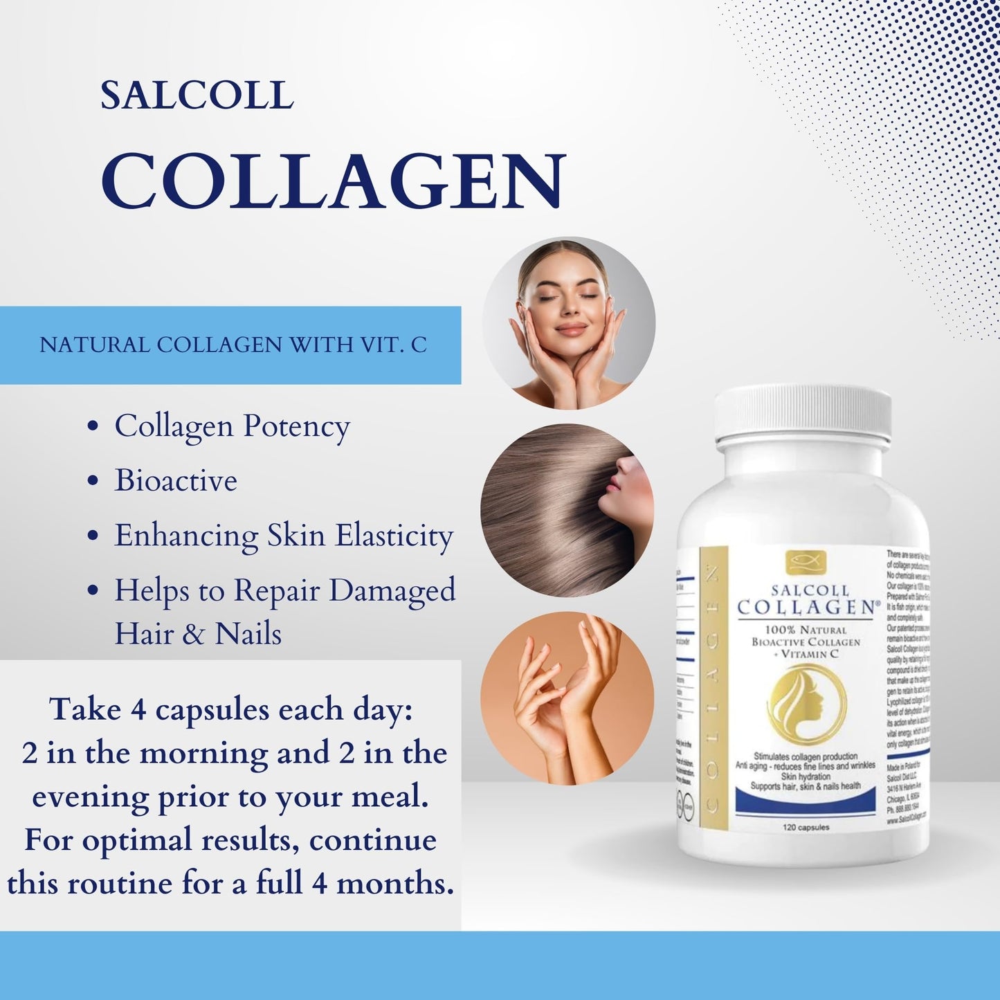 Salcoll Pure Marine Collagen Skin Capsules 120 Count