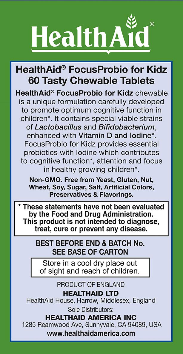 HealthAid FocusProbio Kidz 8 Billion CFU Probiotic for Kids Tablet, 60 Tablets