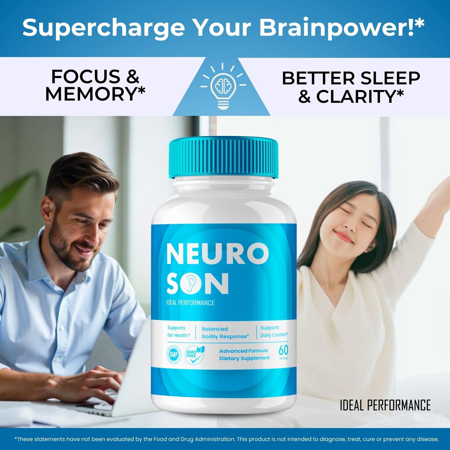 IDEAL PERFORMANCE NeuroSon Brain & Memory Supplement Capsules, 300 Capsules